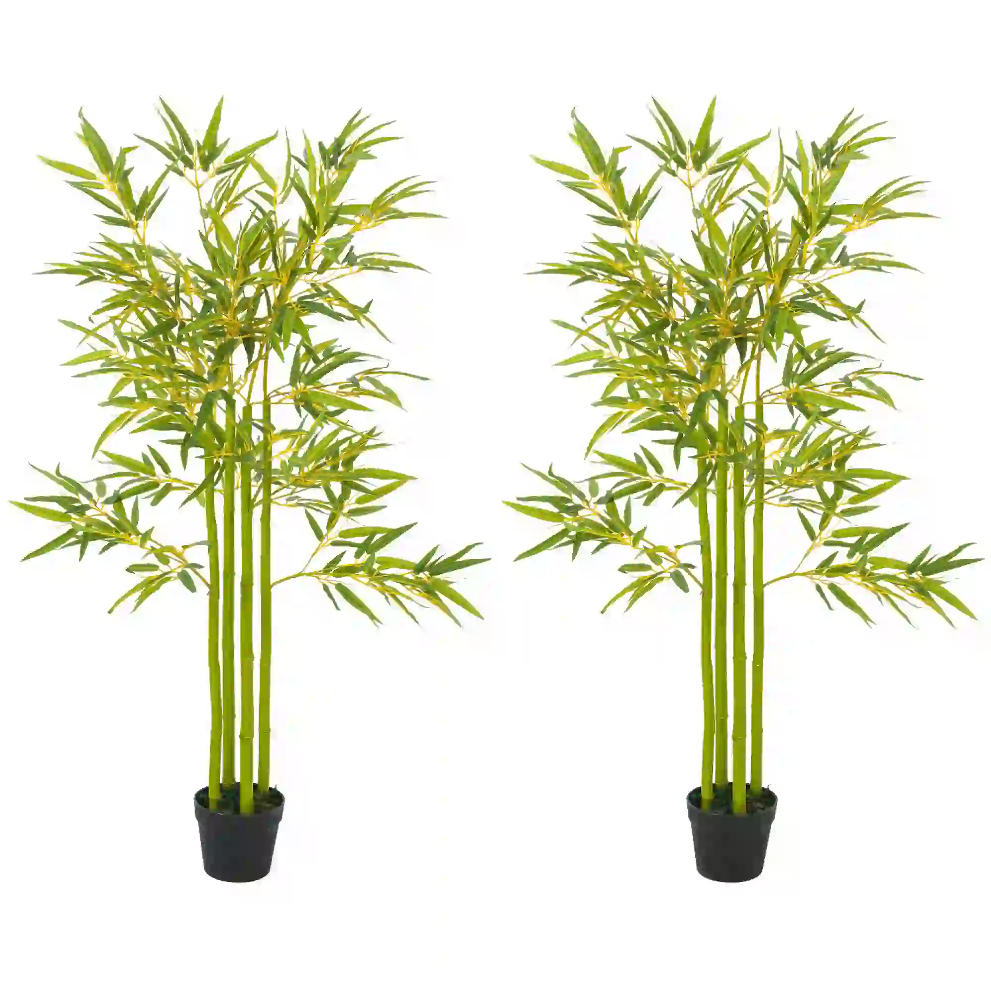 4FT Artificial Bamboo Tree Set Of 2, Faux Plant In Nursery Pot