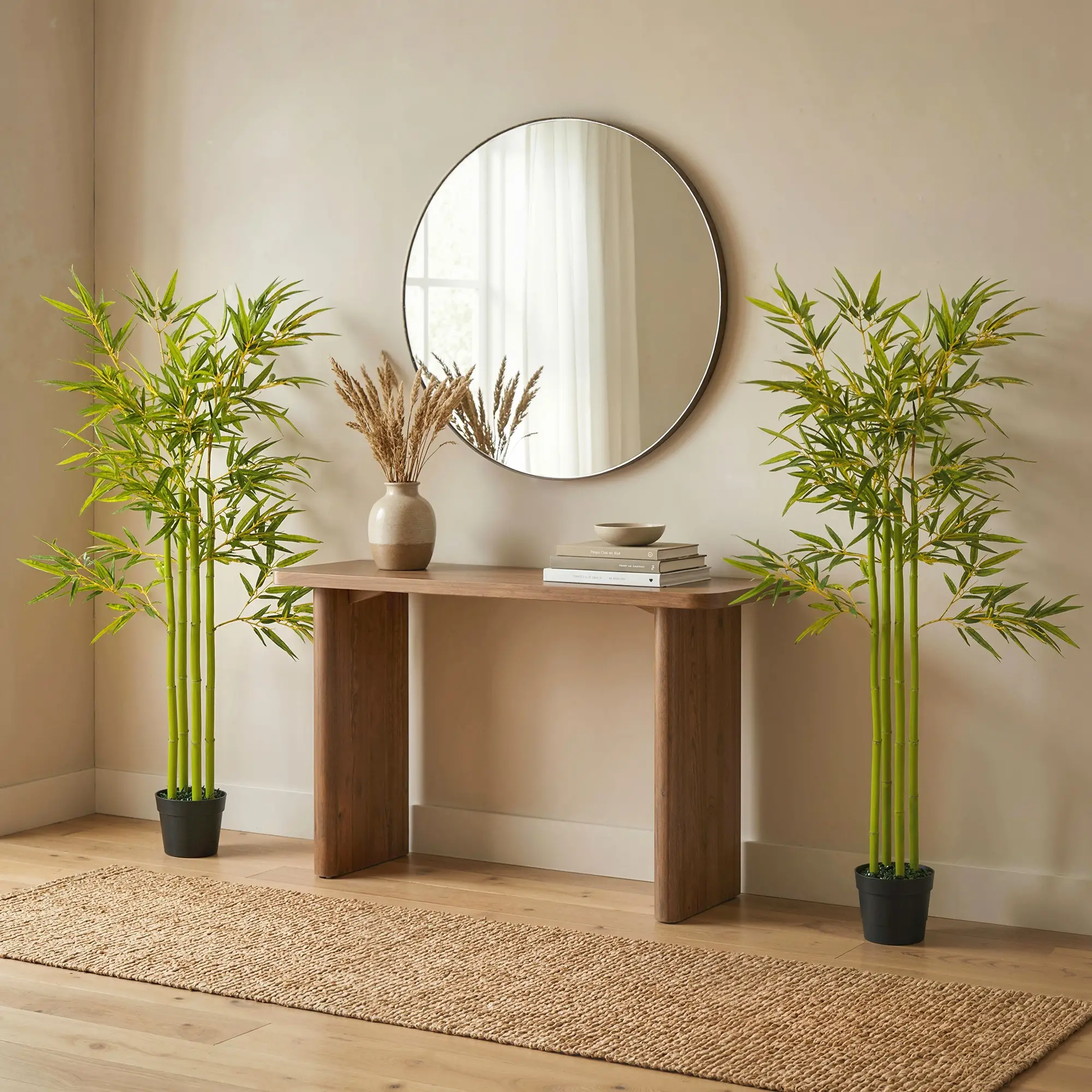 4FT Artificial Bamboo Tree Set Of 2, Faux Plant In Nursery Pot - Image 2