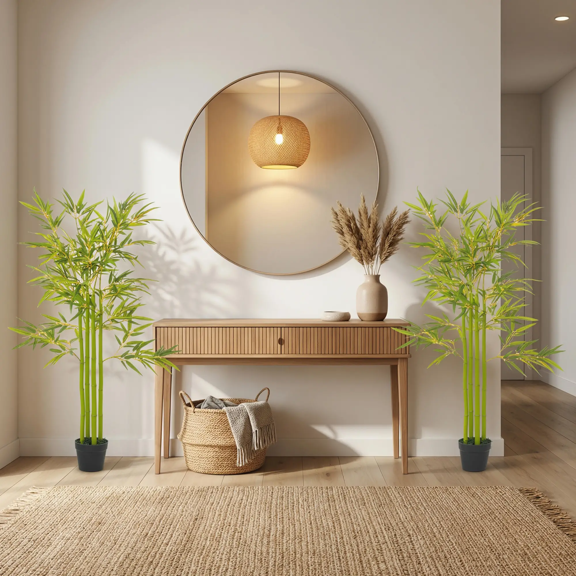 4FT Artificial Bamboo Tree Set Of 2, Faux Plant In Nursery Pot - Image 6