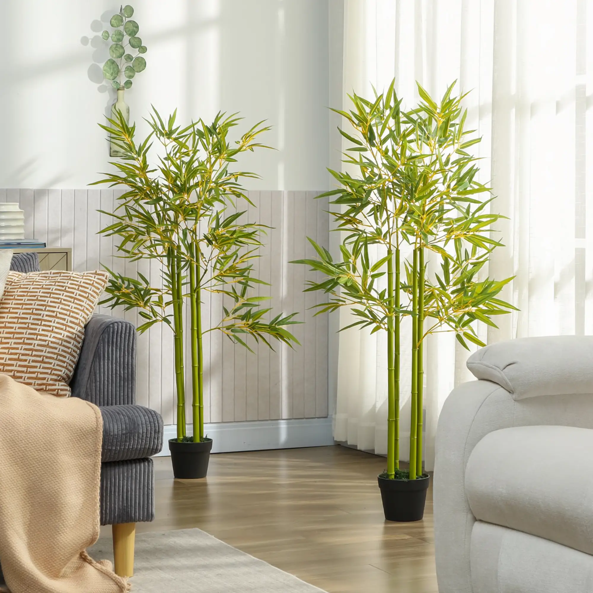 4FT Artificial Bamboo Tree Set Of 2, Faux Plant In Nursery Pot - Image 8