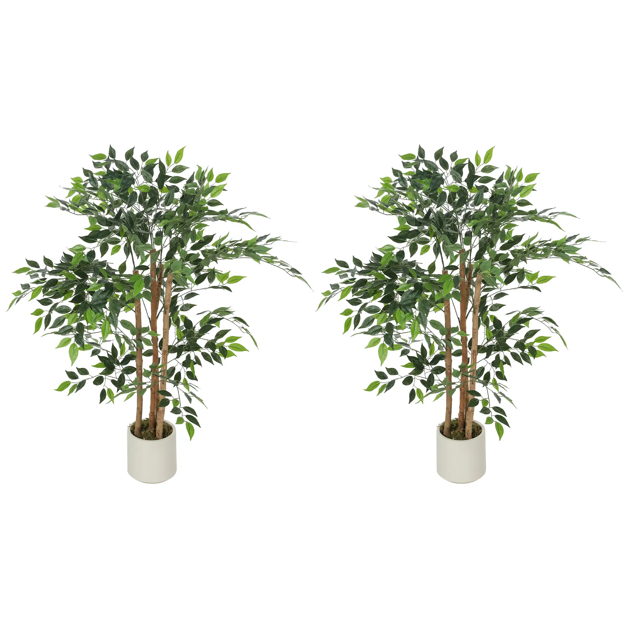 4FT Artificial Banyan Tree Set Of 2, Fake Potted Tree With Wood Trunk