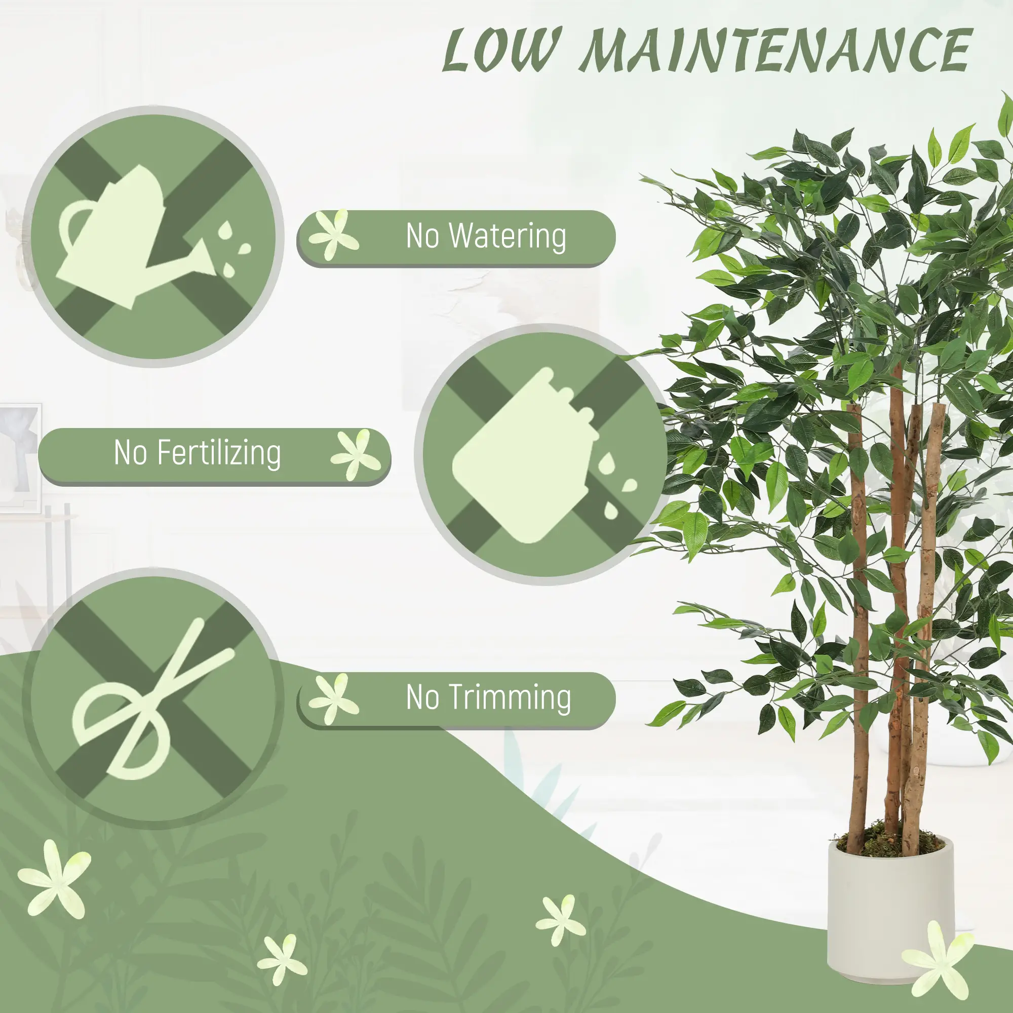 4FT Artificial Banyan Tree Set Of 2, Fake Potted Tree With Wood Trunk - Image 5