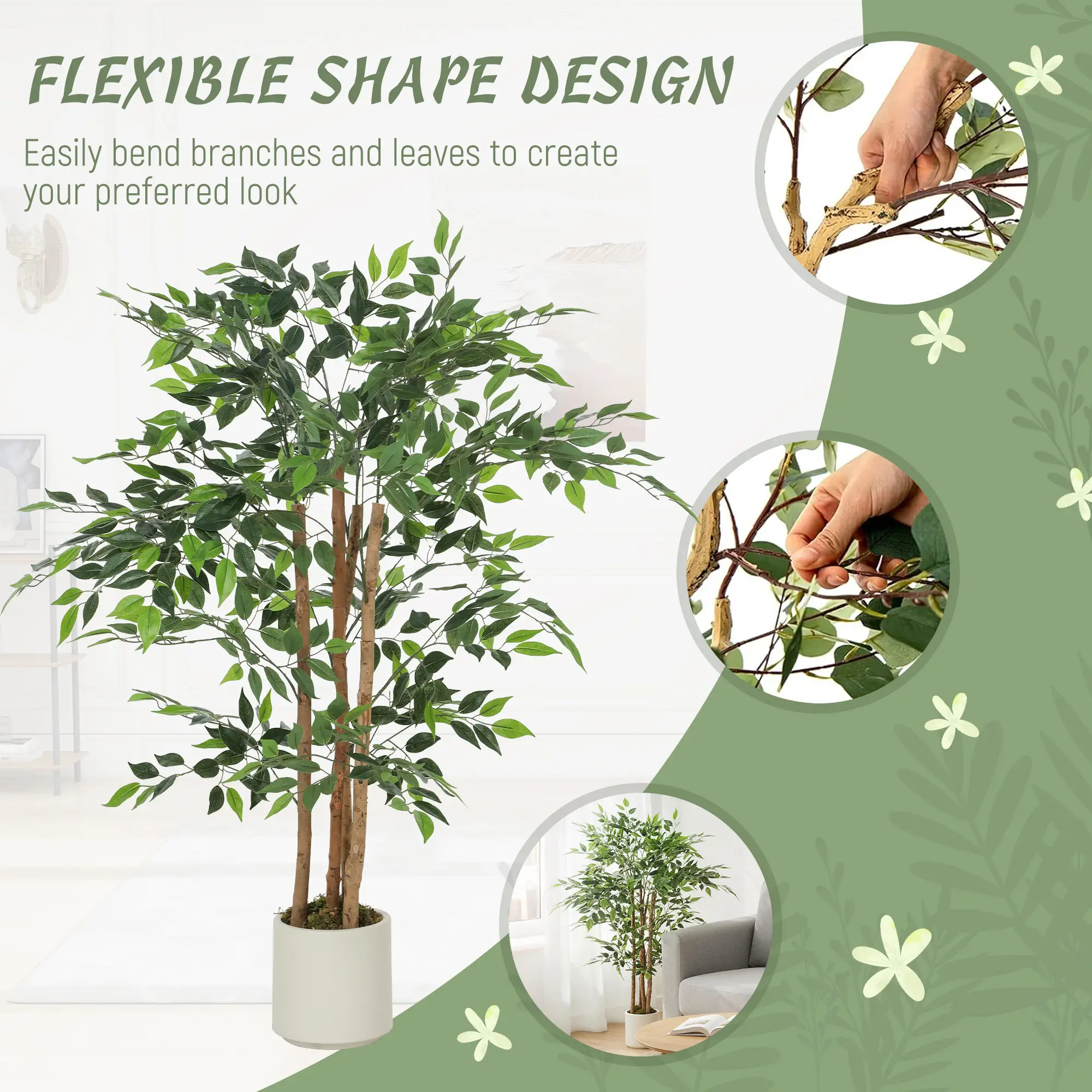 4FT Artificial Banyan Tree Set Of 2, Fake Potted Tree With Wood Trunk - Image 6