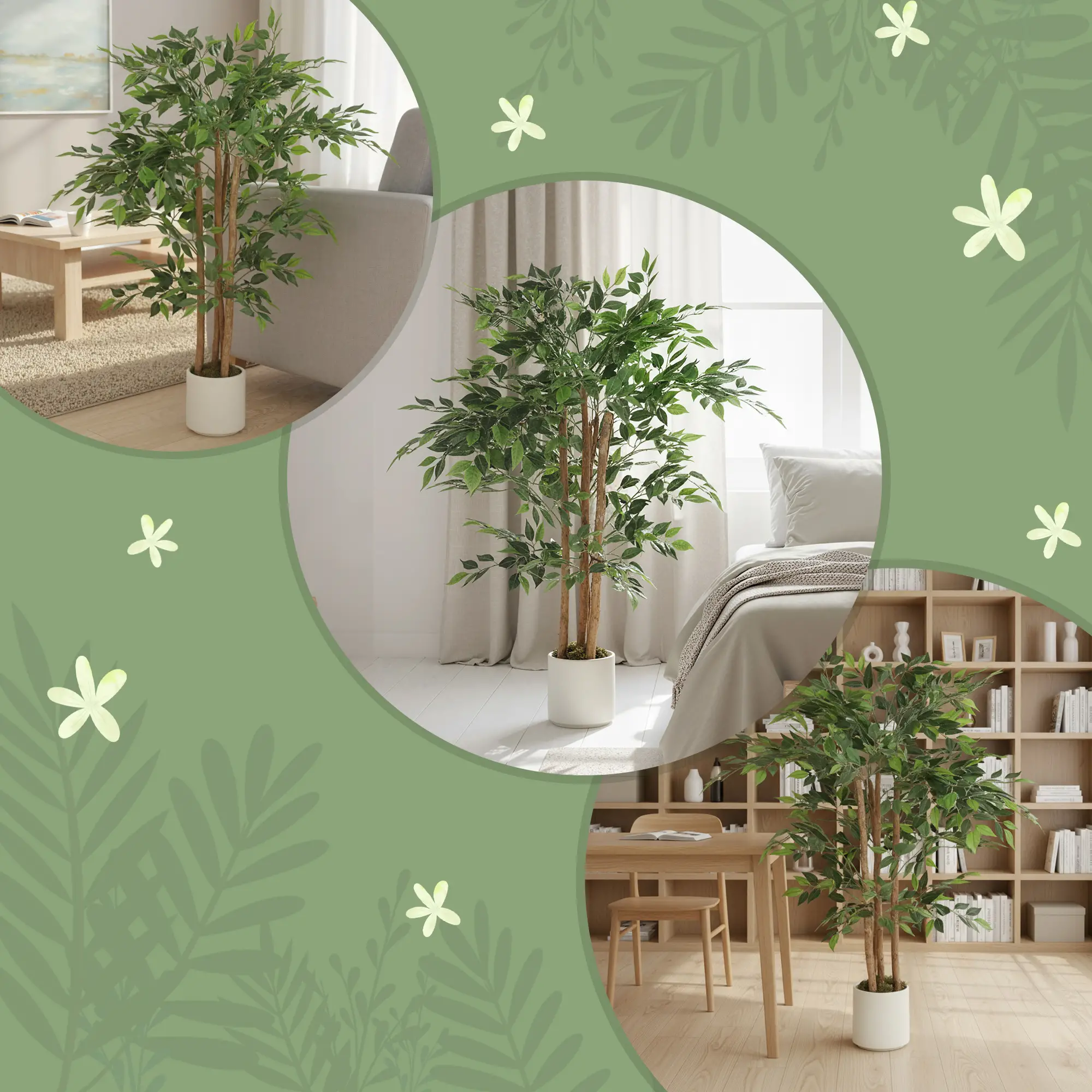 4FT Artificial Banyan Tree Set Of 2, Fake Potted Tree With Wood Trunk - Image 7