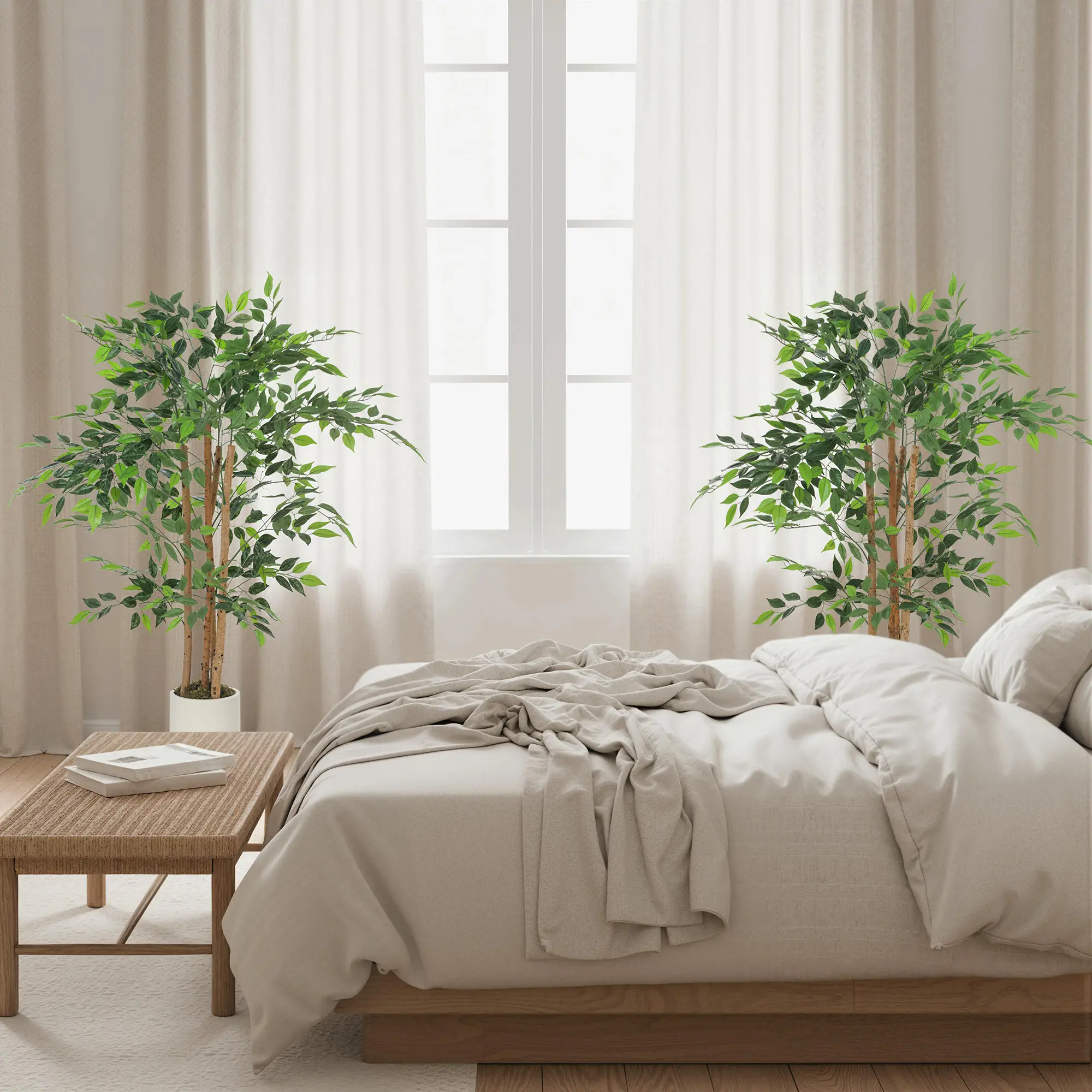 4FT Artificial Banyan Tree Set Of 2, Fake Potted Tree With Wood Trunk - Image 9