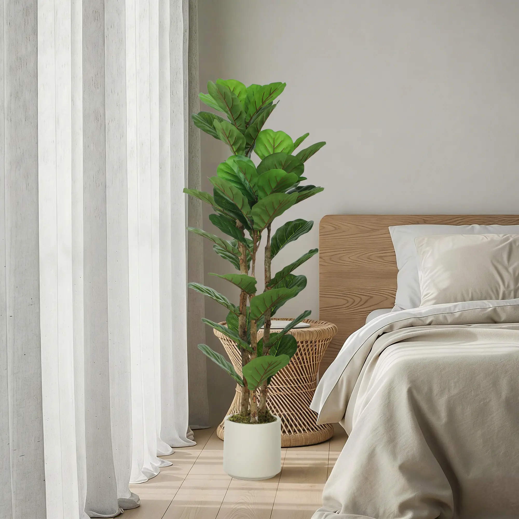 4FT Artificial Fiddle Leaf Fig Tree, Solid Wood Trunk, Green - Image 10