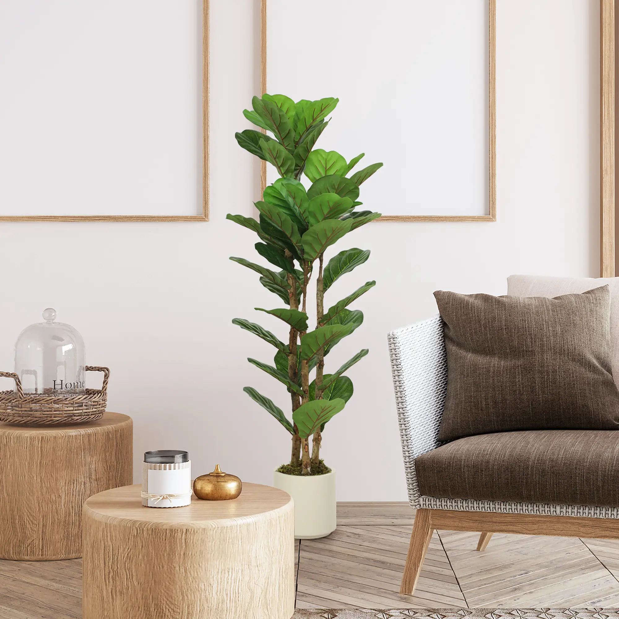 4FT Artificial Fiddle Leaf Fig Tree, Solid Wood Trunk, Green - Image 2