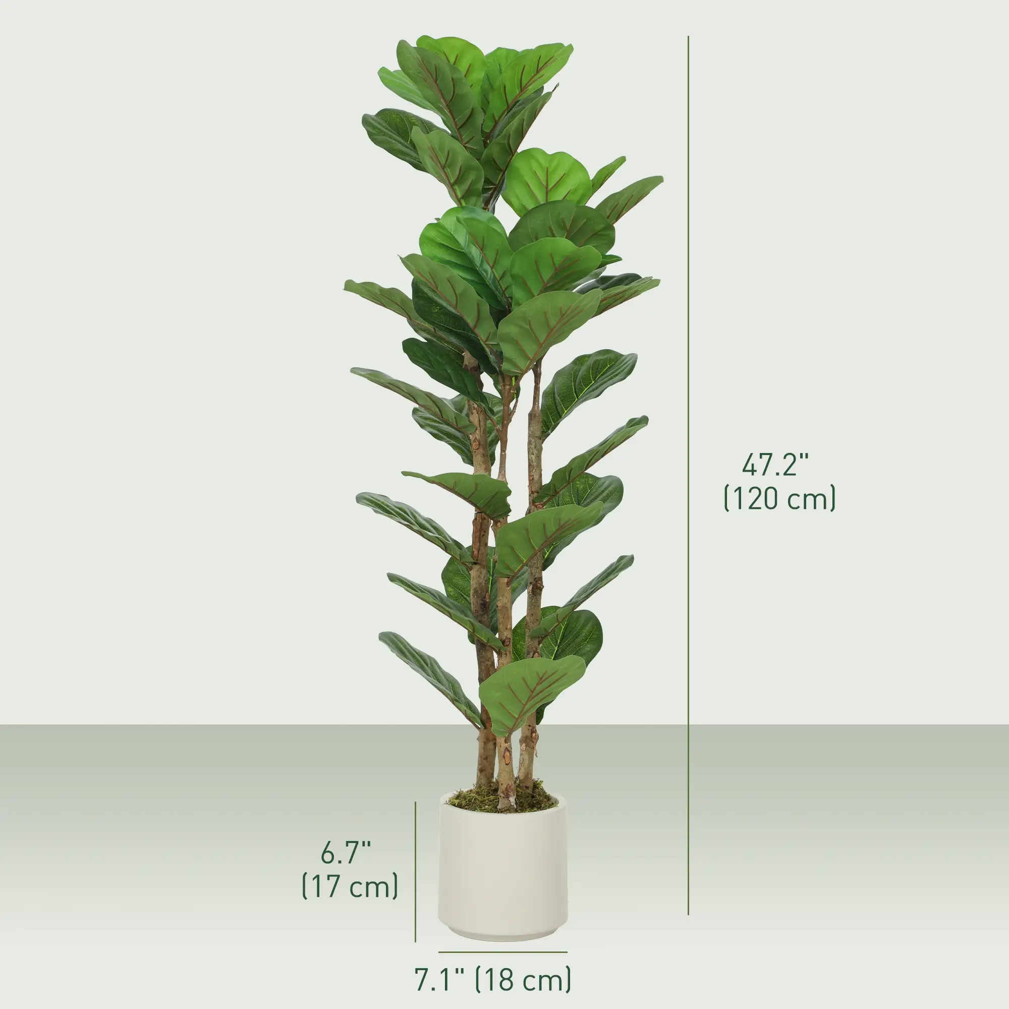 4FT Artificial Fiddle Leaf Fig Tree, Solid Wood Trunk, Green - Image 3