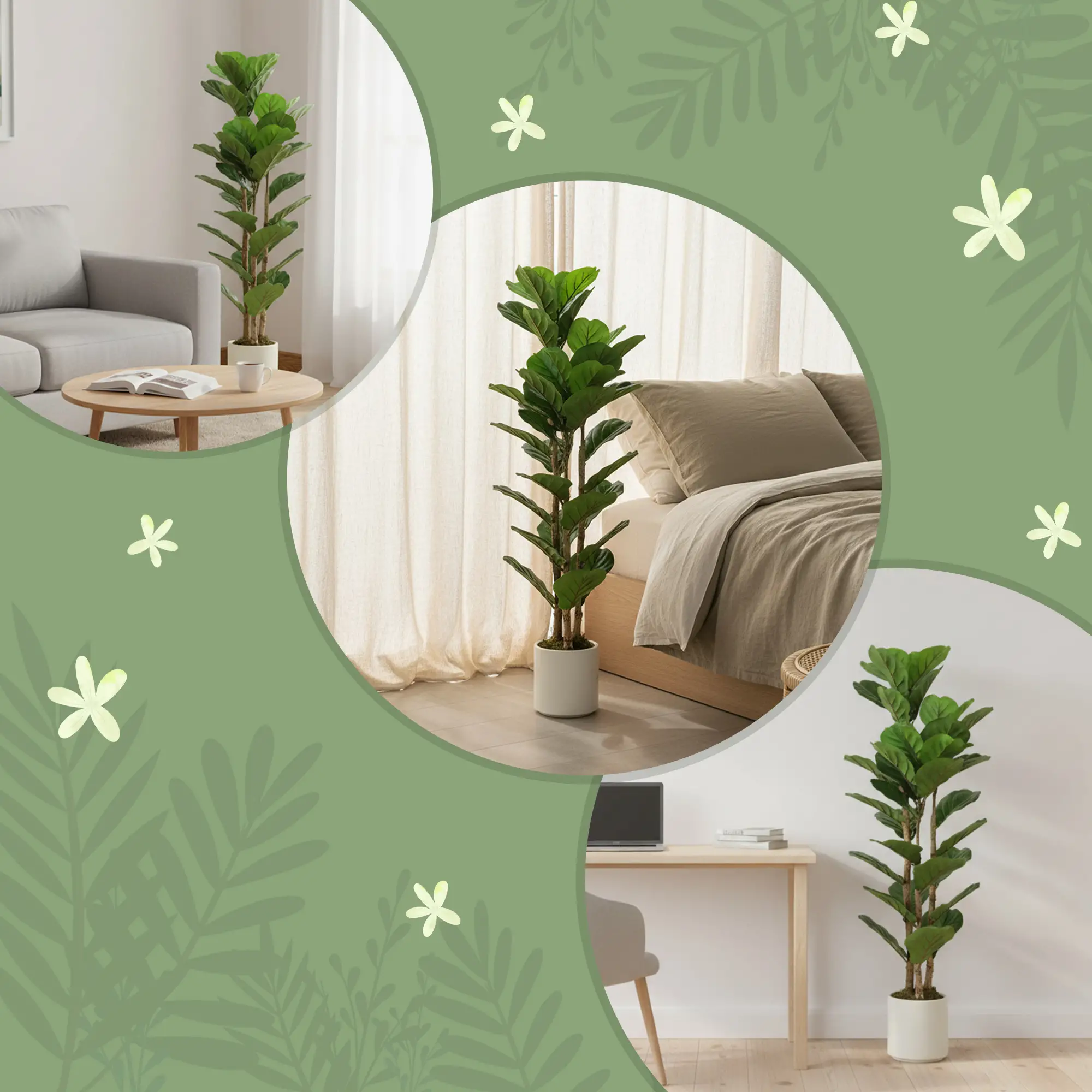 4FT Artificial Fiddle Leaf Fig Tree, Solid Wood Trunk, Green - Image 7
