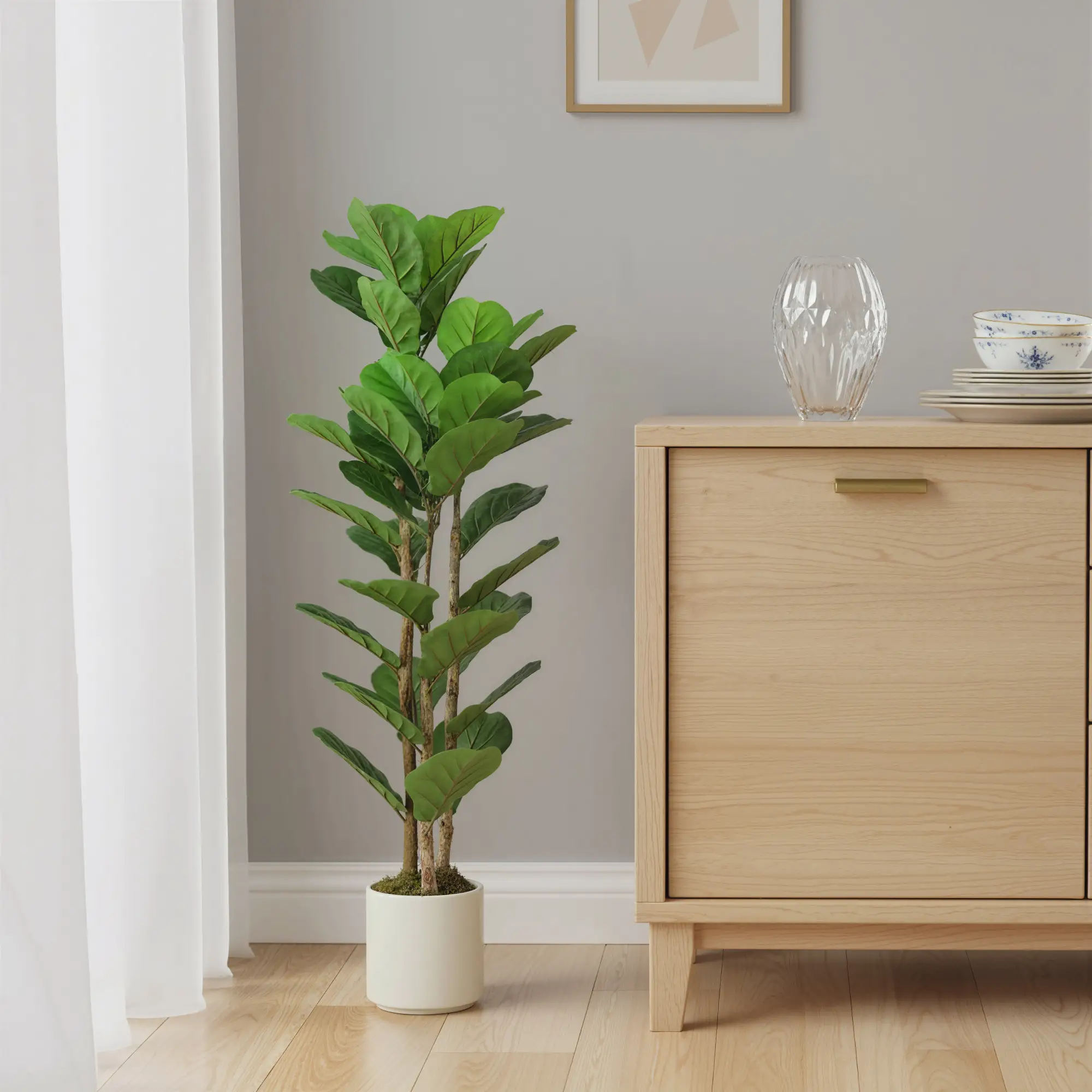 4FT Artificial Fiddle Leaf Fig Tree, Solid Wood Trunk, Green - Image 9