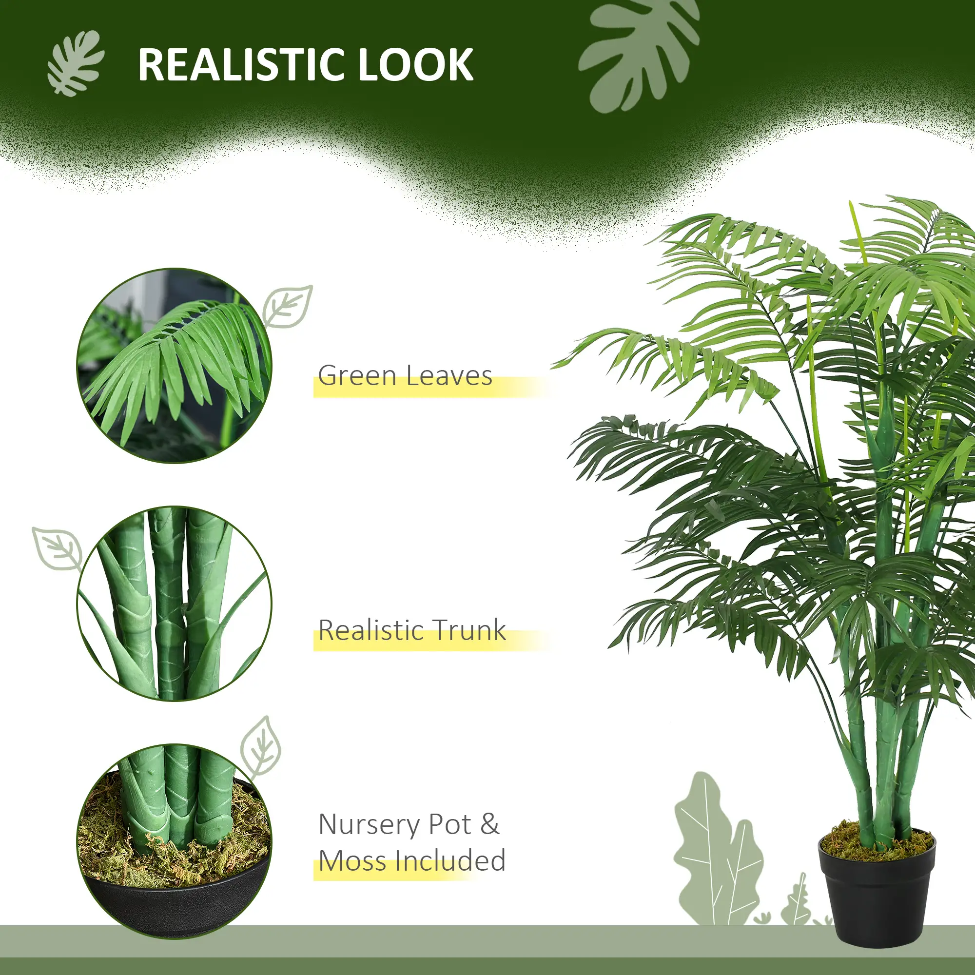 4FT Artificial Palm Tree, Fake Tropical Plant, Green - Image 5