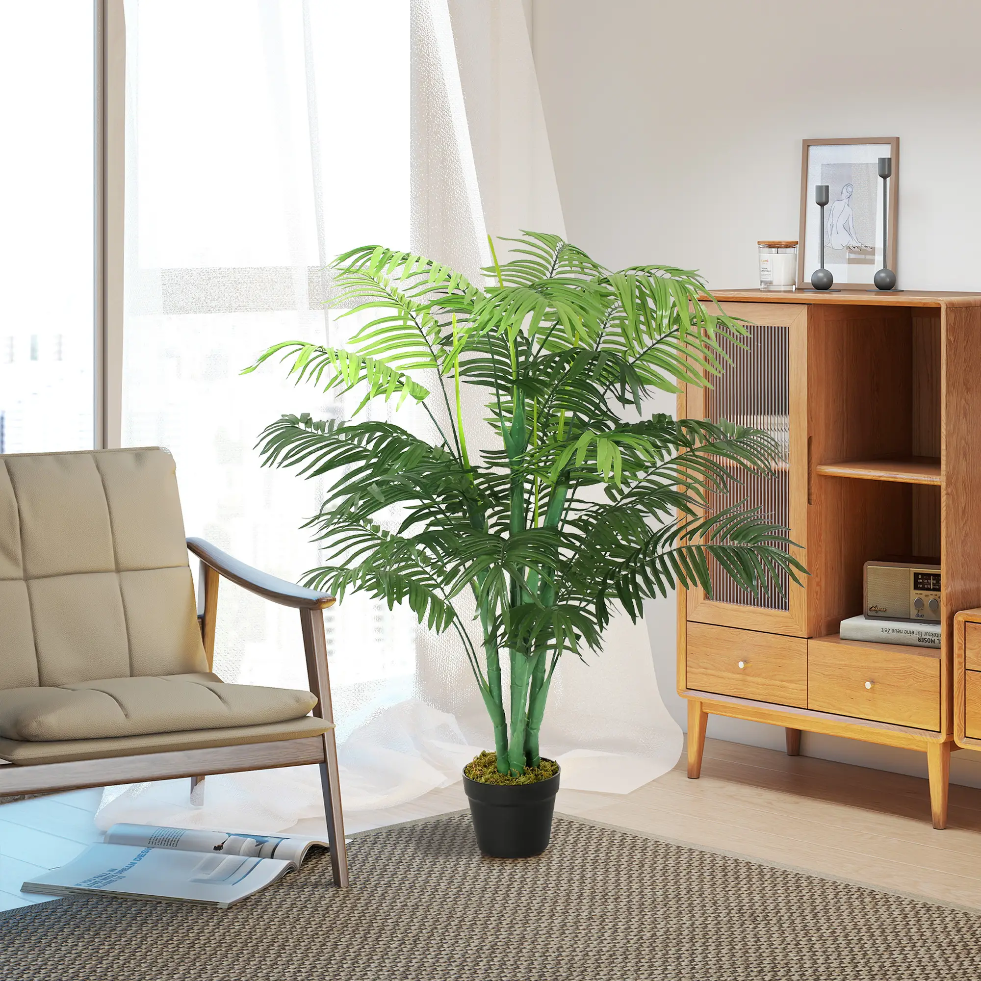 4FT Artificial Palm Tree, Fake Tropical Plant, Green - Image 7