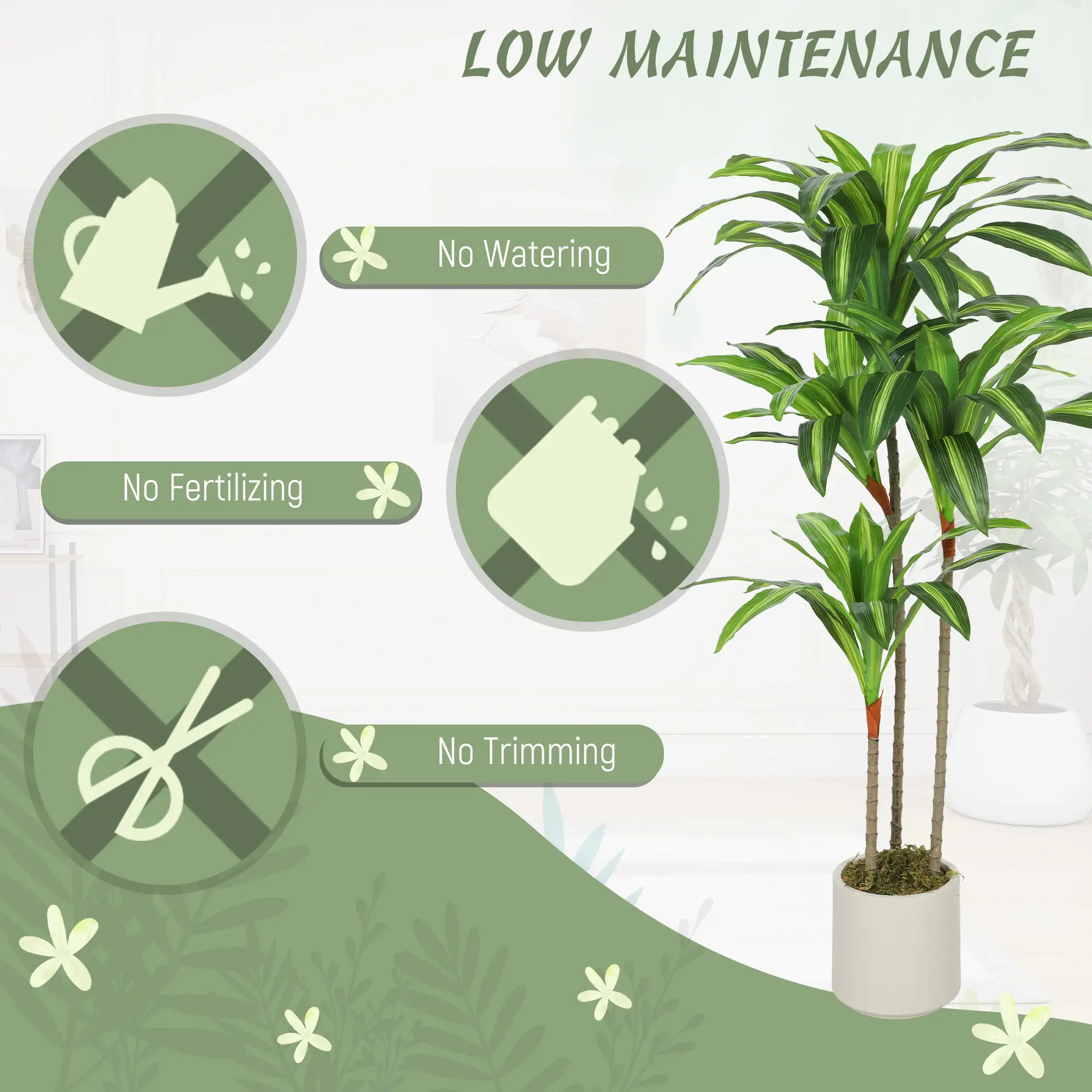4FT Dracaena Artificial Plant, Bendable Trunks, Green - Image 5