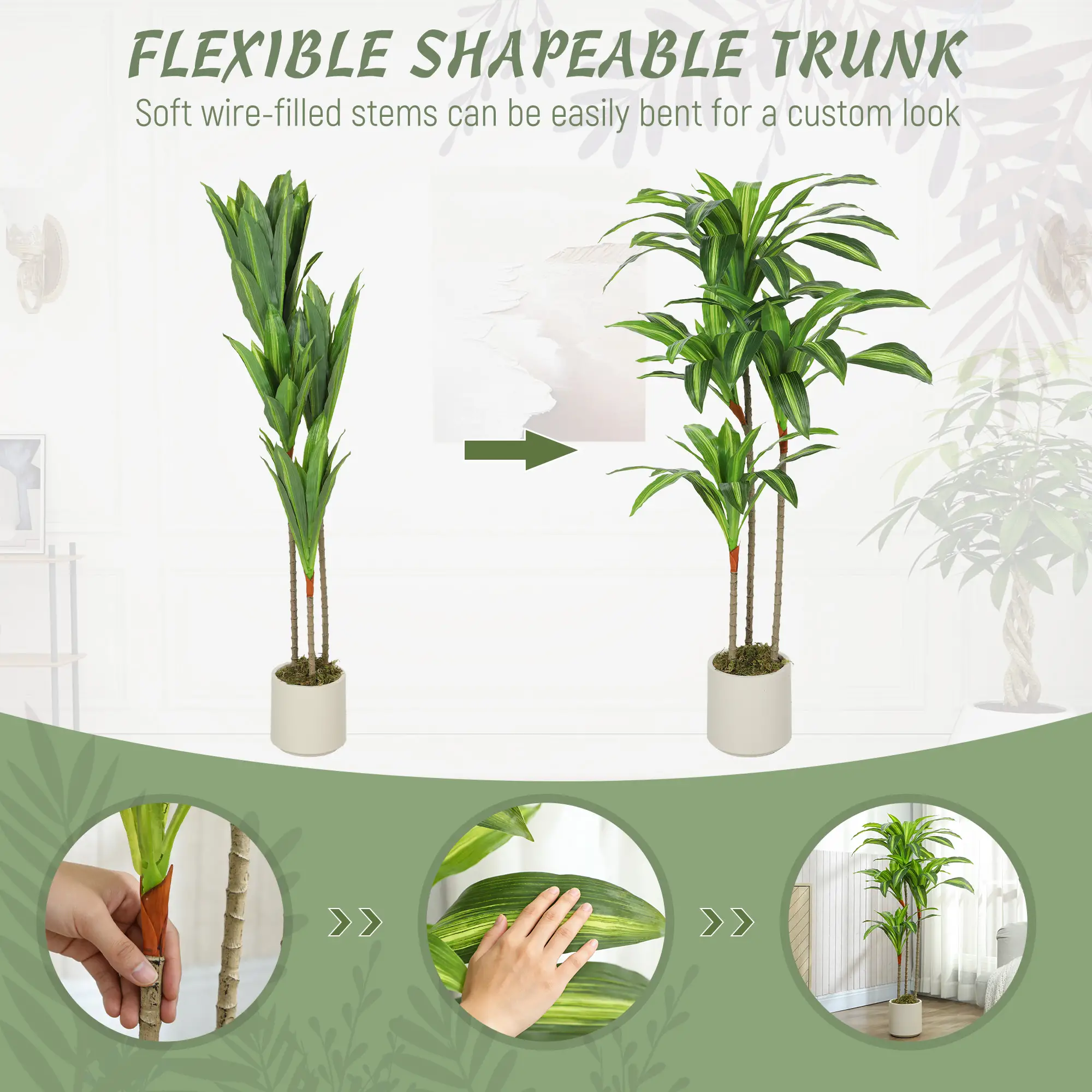 4FT Dracaena Artificial Plant, Bendable Trunks, Green - Image 6