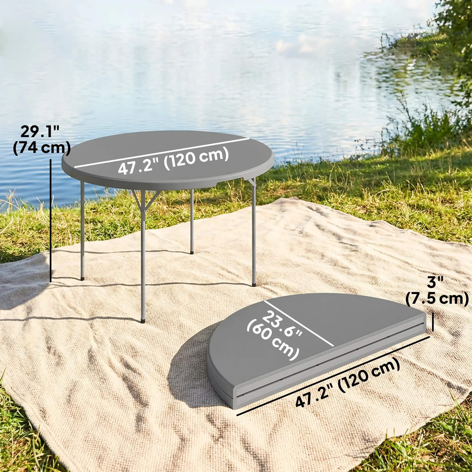 4ft Plastic Folding Picnic Table, Camping Table, Indoor Outdoor, Grey - Image 3