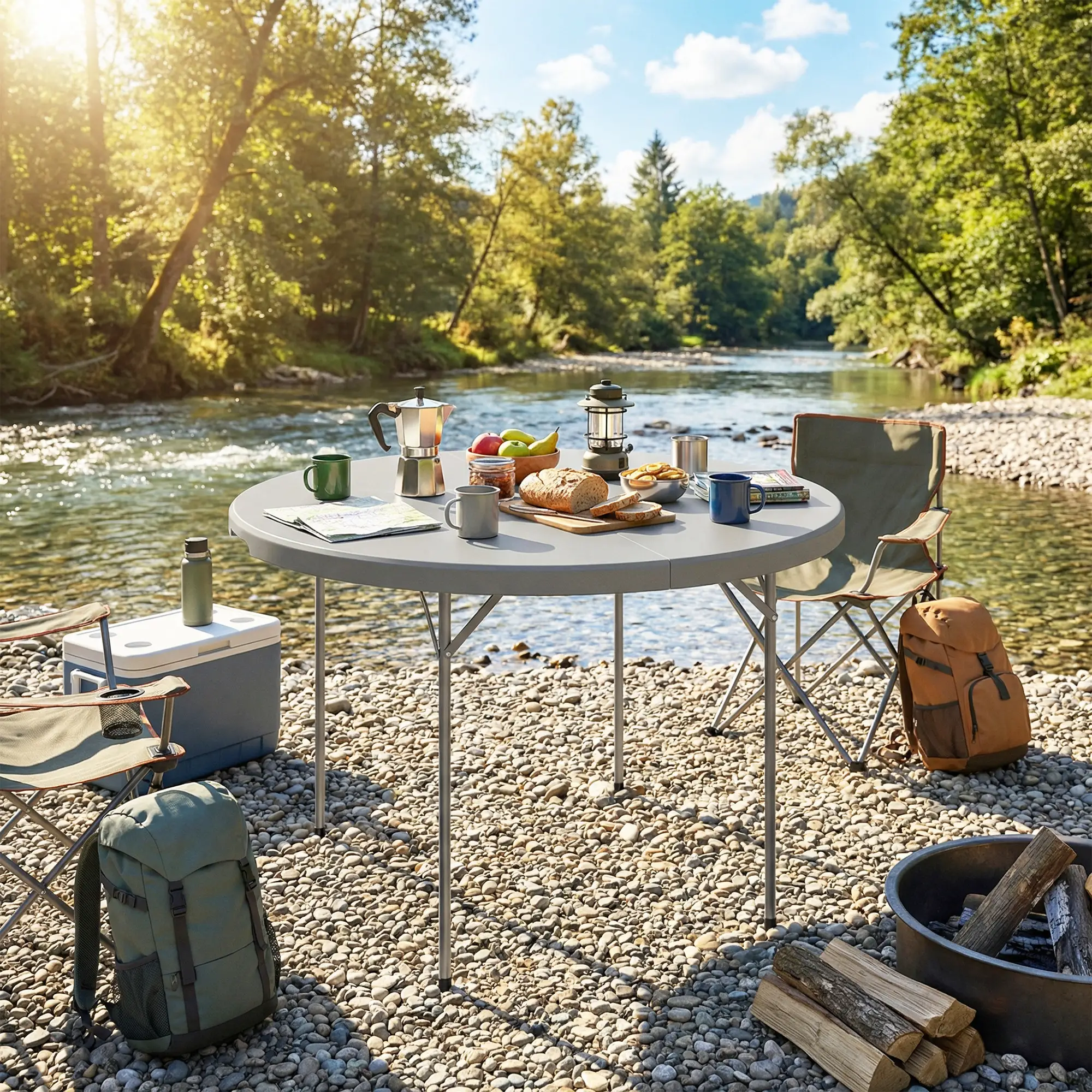 4ft Plastic Folding Picnic Table, Camping Table, Indoor Outdoor, Grey - Image 9