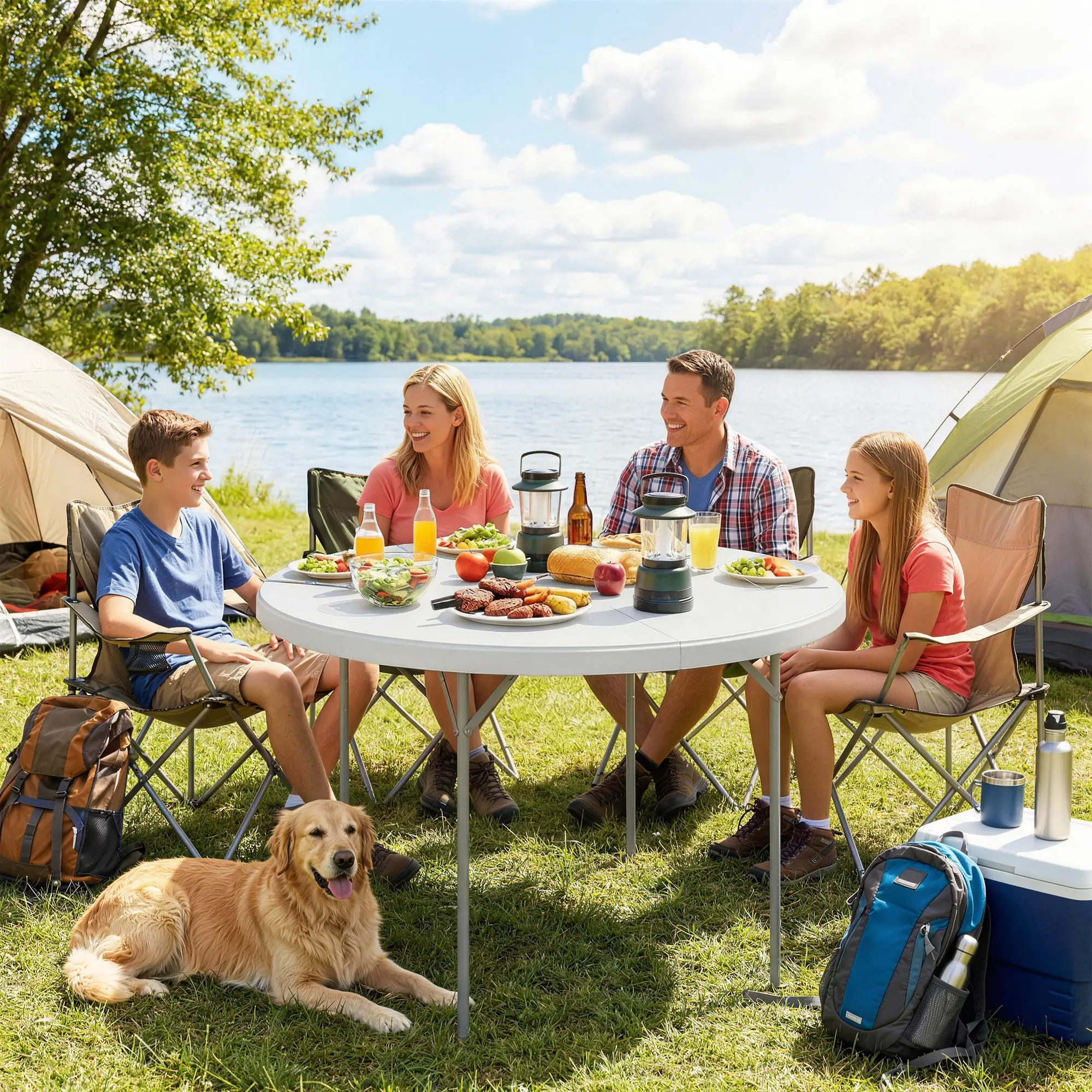 4ft Plastic Folding Picnic Table, Indoor Outdoor, White - Image 2