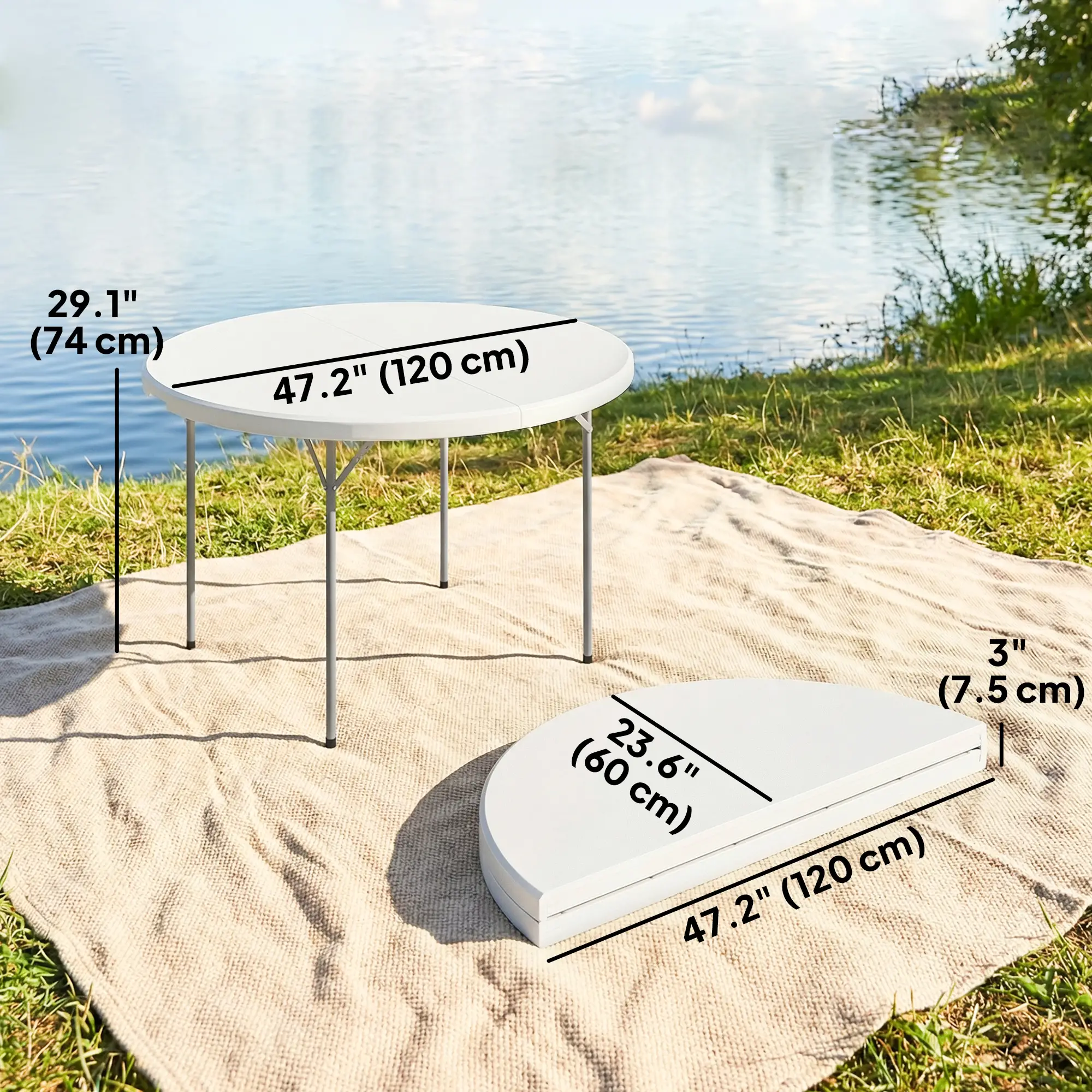 4ft Plastic Folding Picnic Table, Indoor Outdoor, White - Image 3
