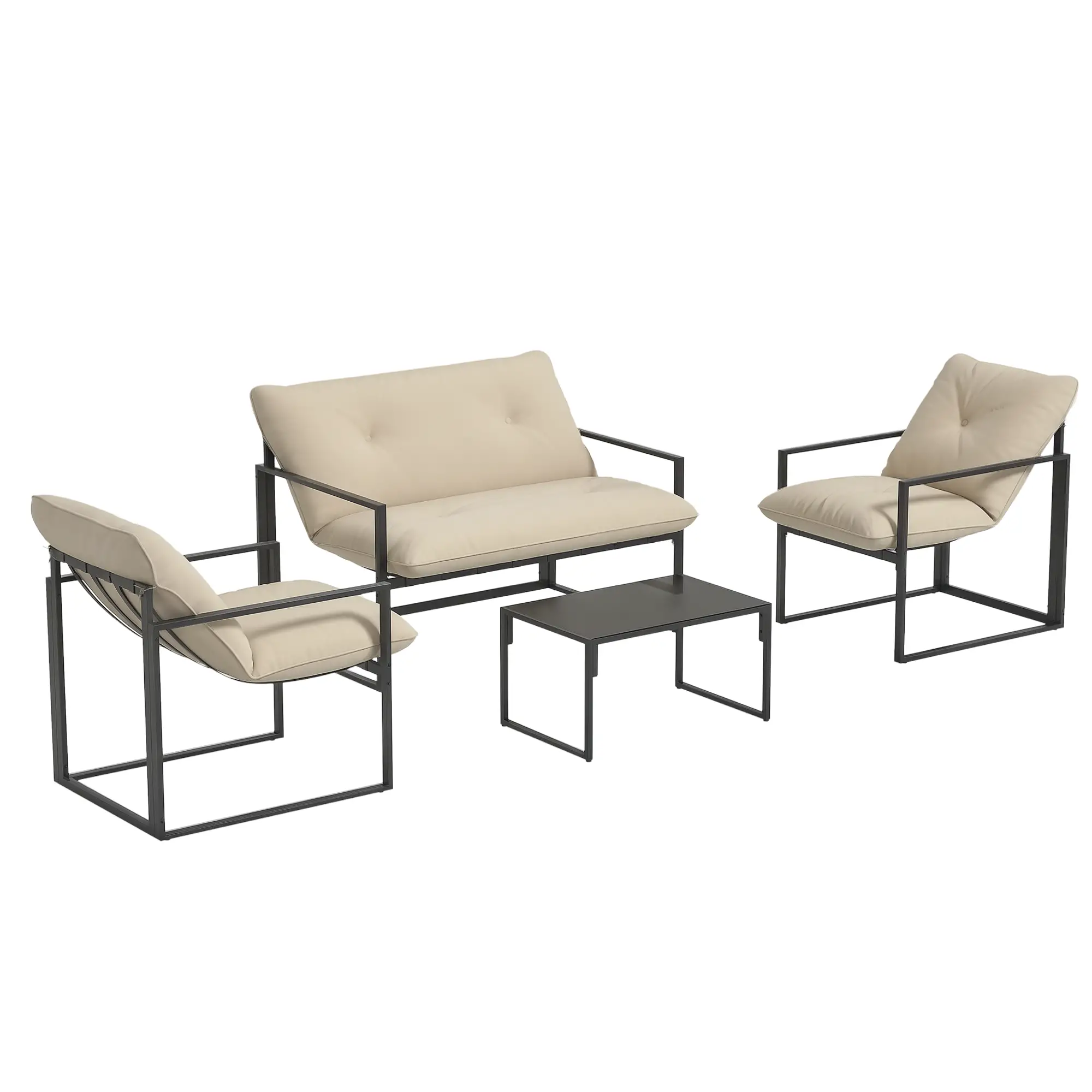 4pc Outdoor Furniture Set, Patio Conversation Set, Tempered Glass Table, Beige - Image 11