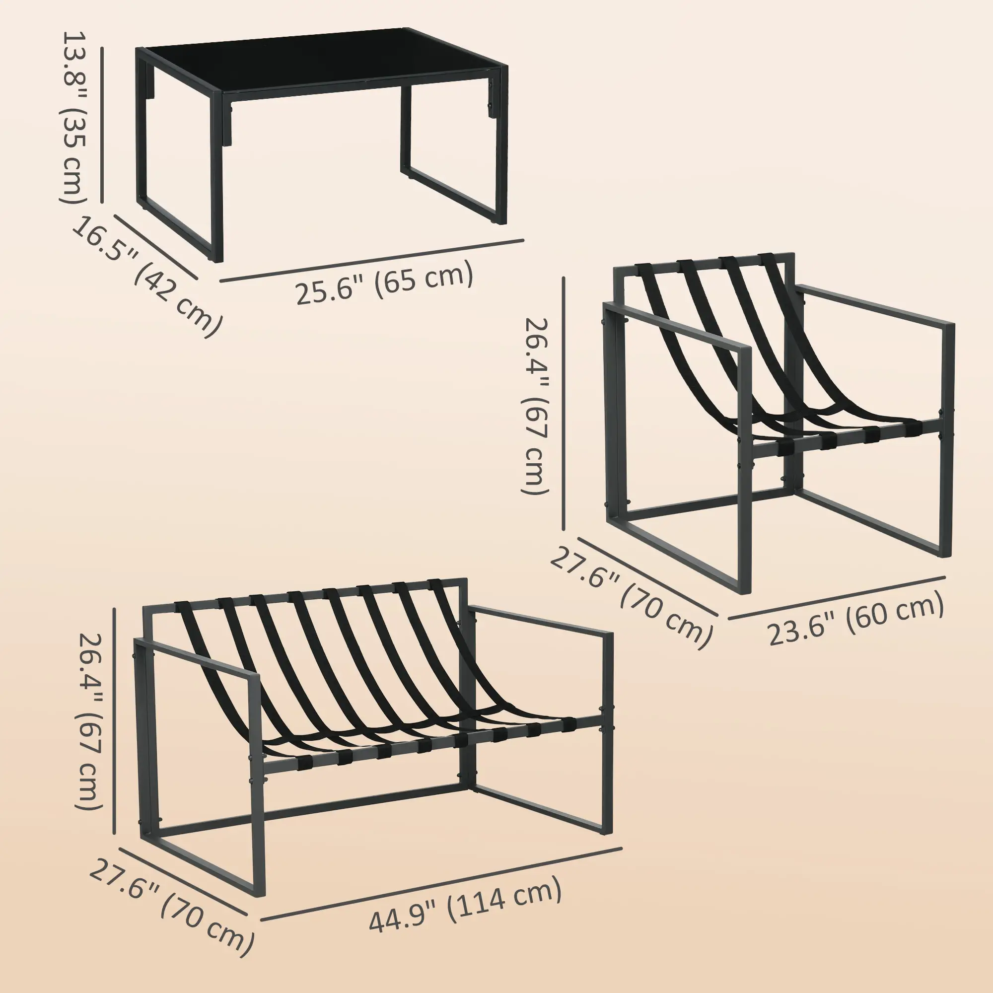 4pc Outdoor Furniture Set, Patio Conversation Set, Tempered Glass Table, Beige - Image 3