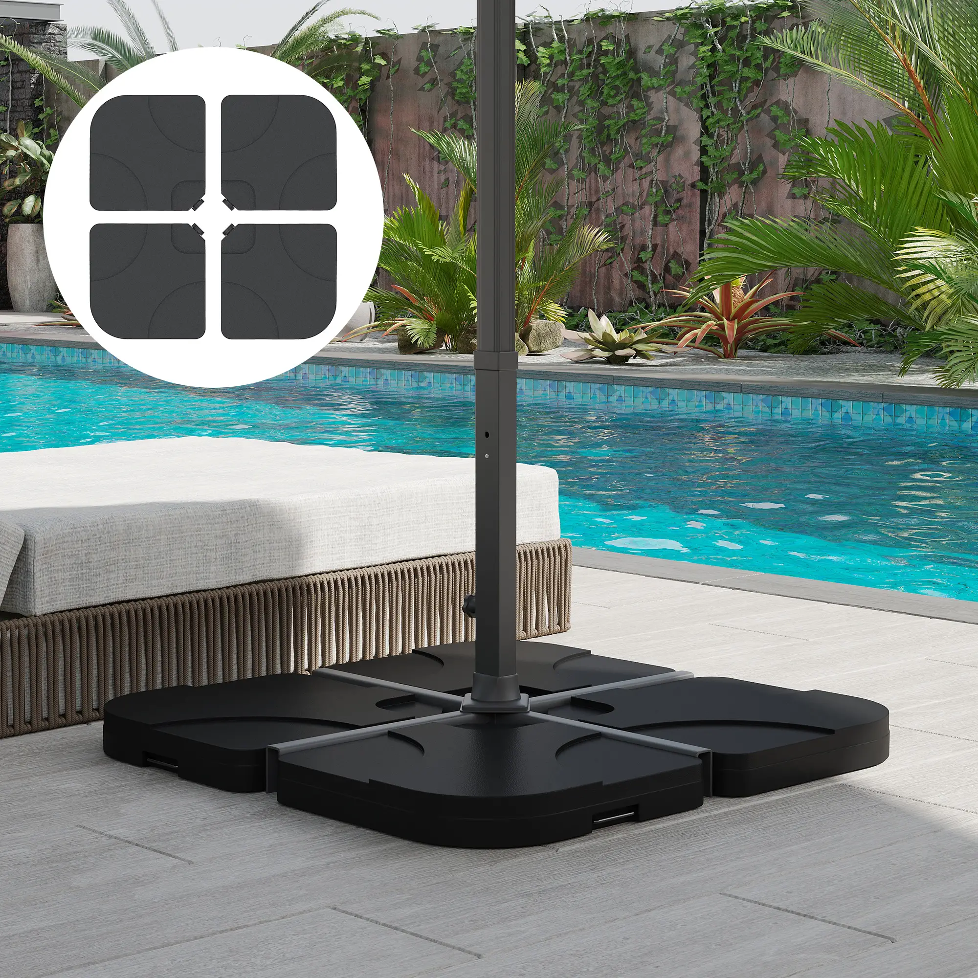 4pc Portable Umbrella Base Weights, Garden Parasol Stand, Black - Image 2
