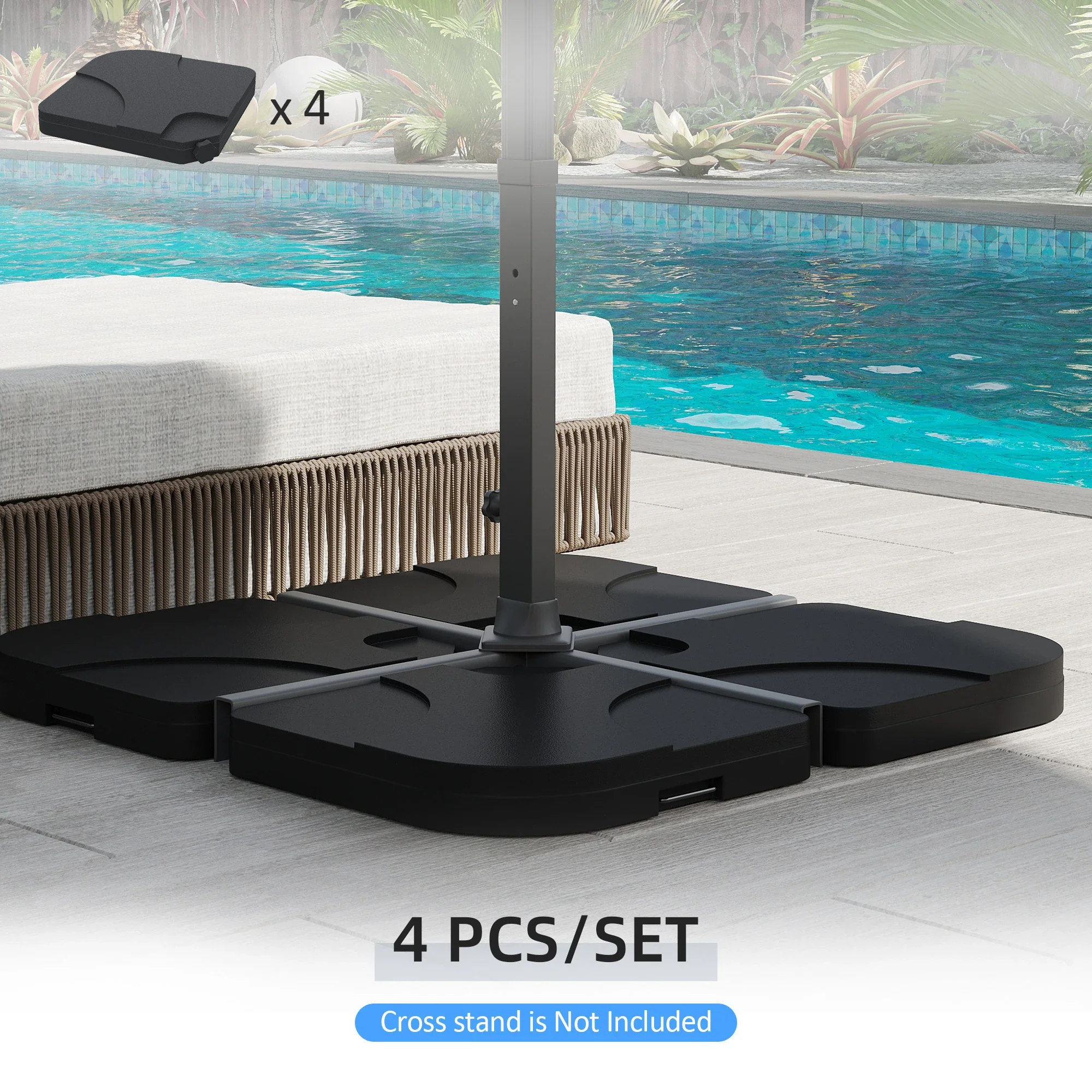 4pc Portable Umbrella Base Weights, Garden Parasol Stand, Black - Image 4