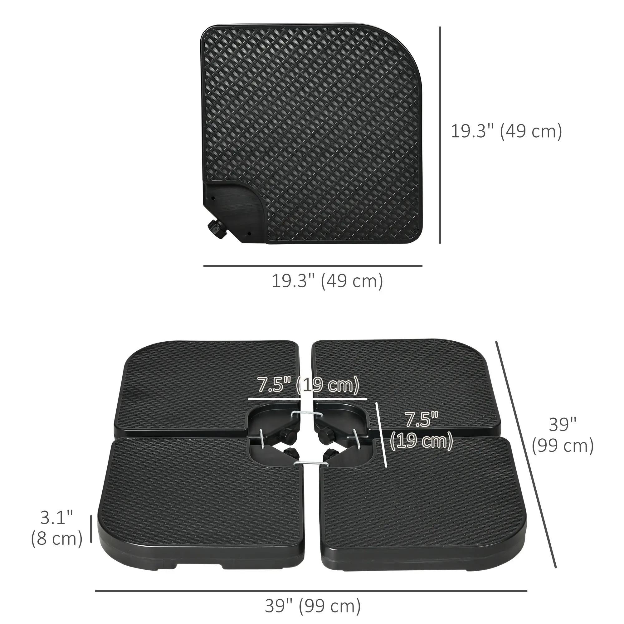 4PCs Cantilever Umbrella Base Weights, HDPE Water or Sand Filled, Black - Image 3