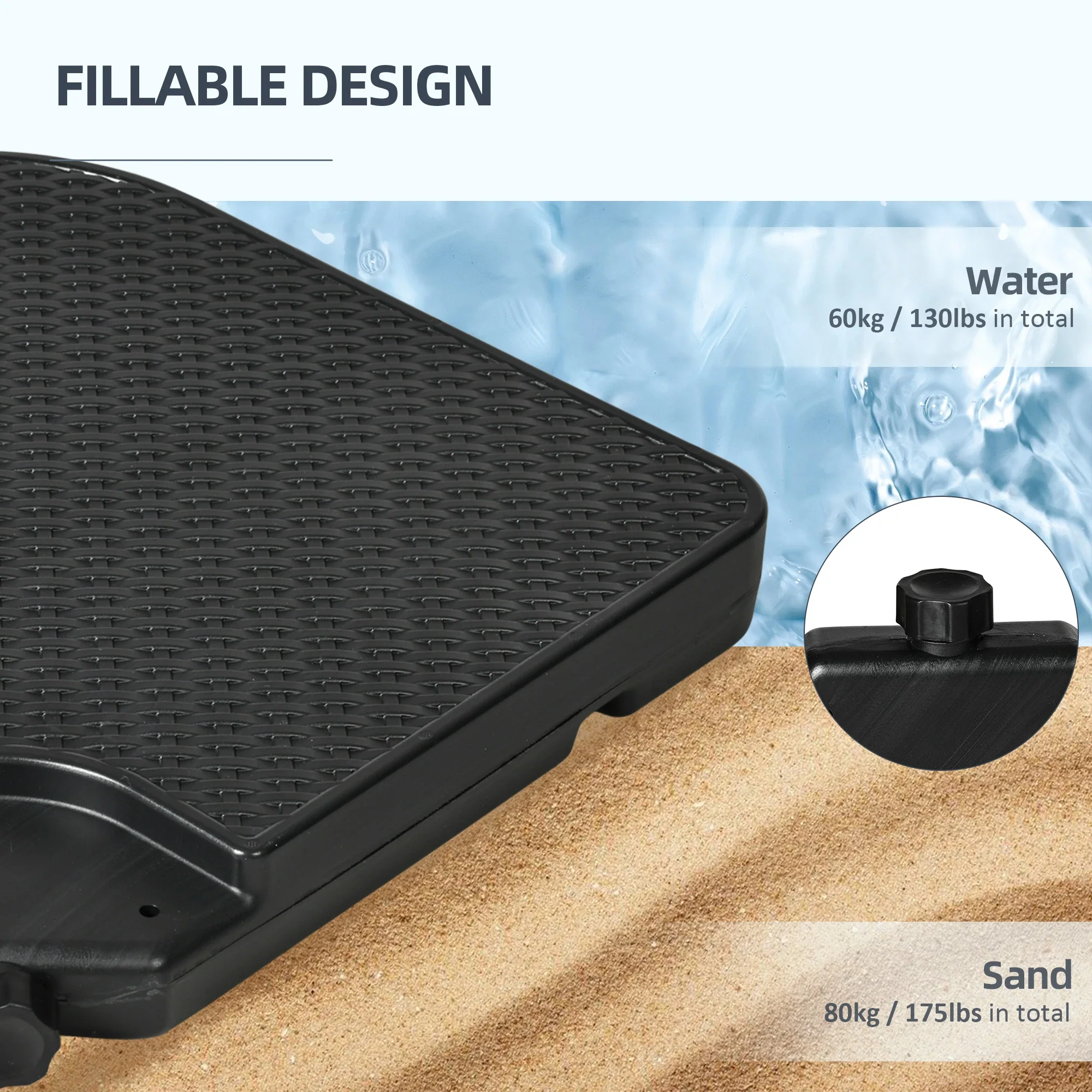 4PCs Cantilever Umbrella Base Weights, HDPE Water or Sand Filled, Black - Image 5