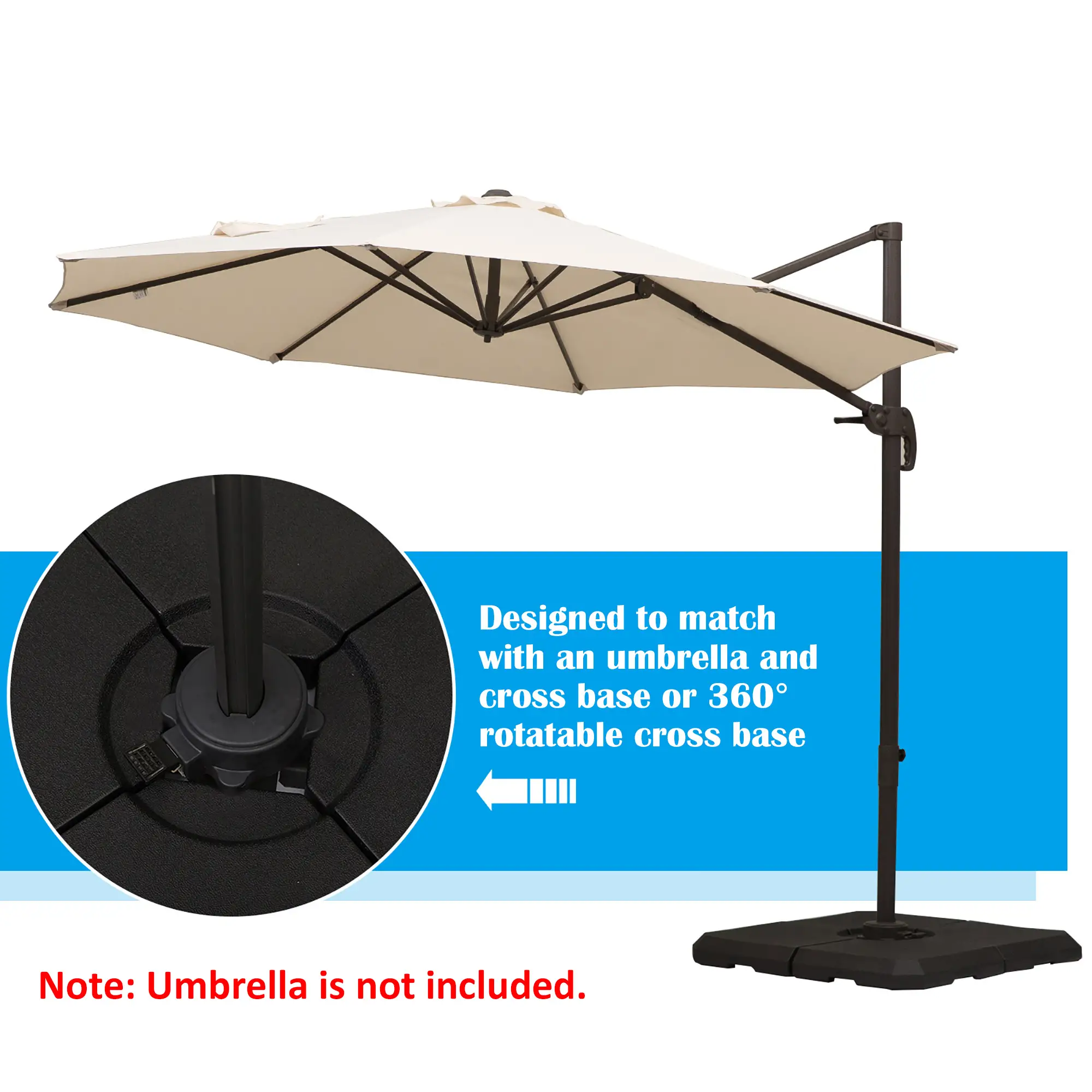 4Pcs Cantilever Umbrella Stand, Fill w/ Sand or Water, Black - Image 5