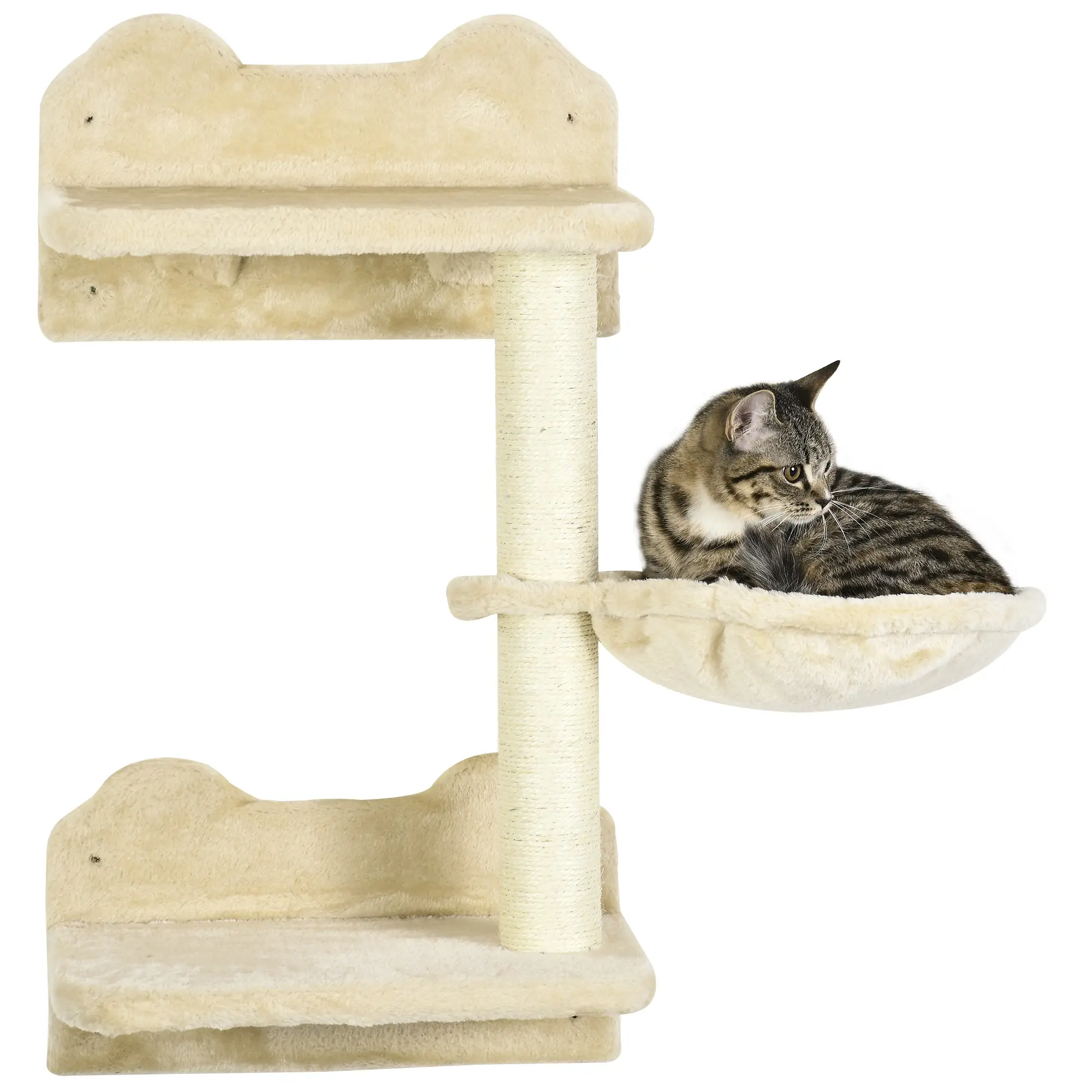 4Pcs Cat Wall Shelf with Scratching Posts, Hammock, Beige - Image 10