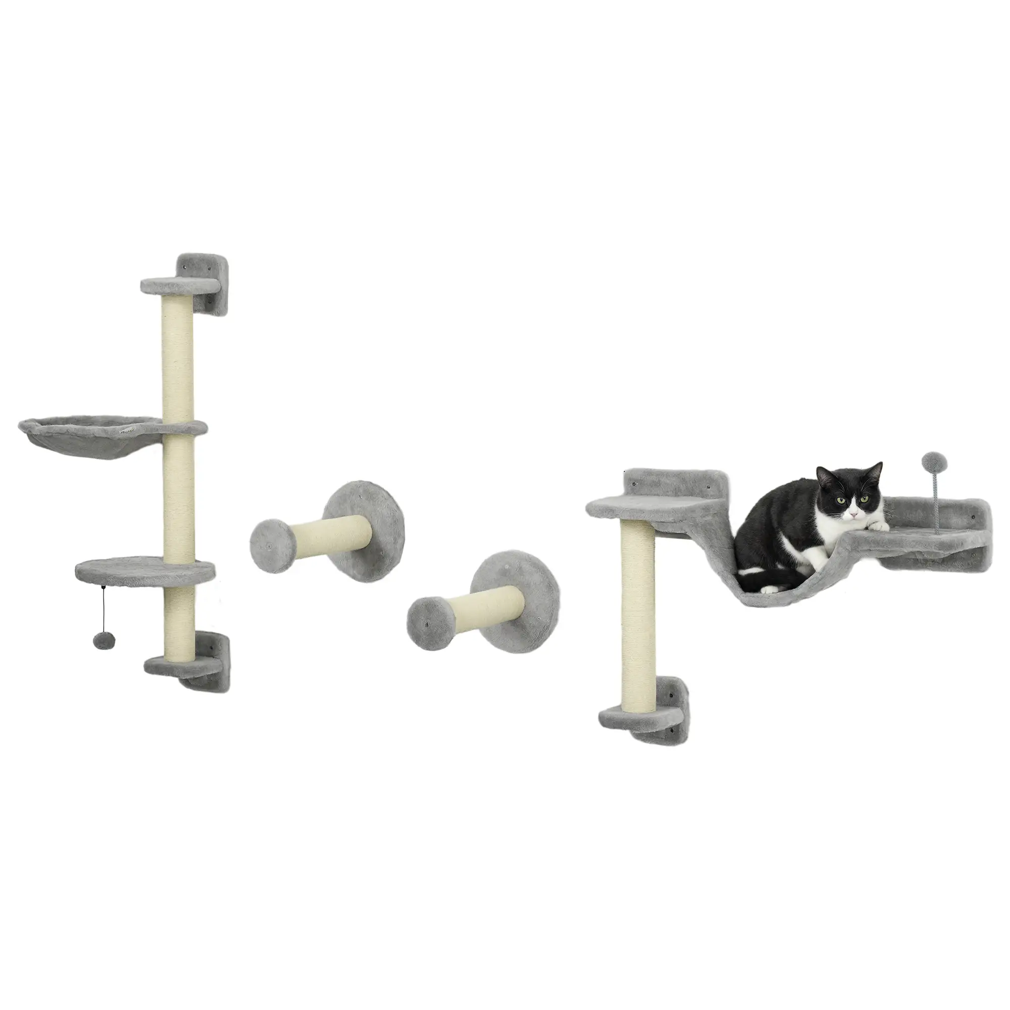 4PCs Cat Wall Shelves, Hammock, Scratching Post, Ladder, Grey - Image 11