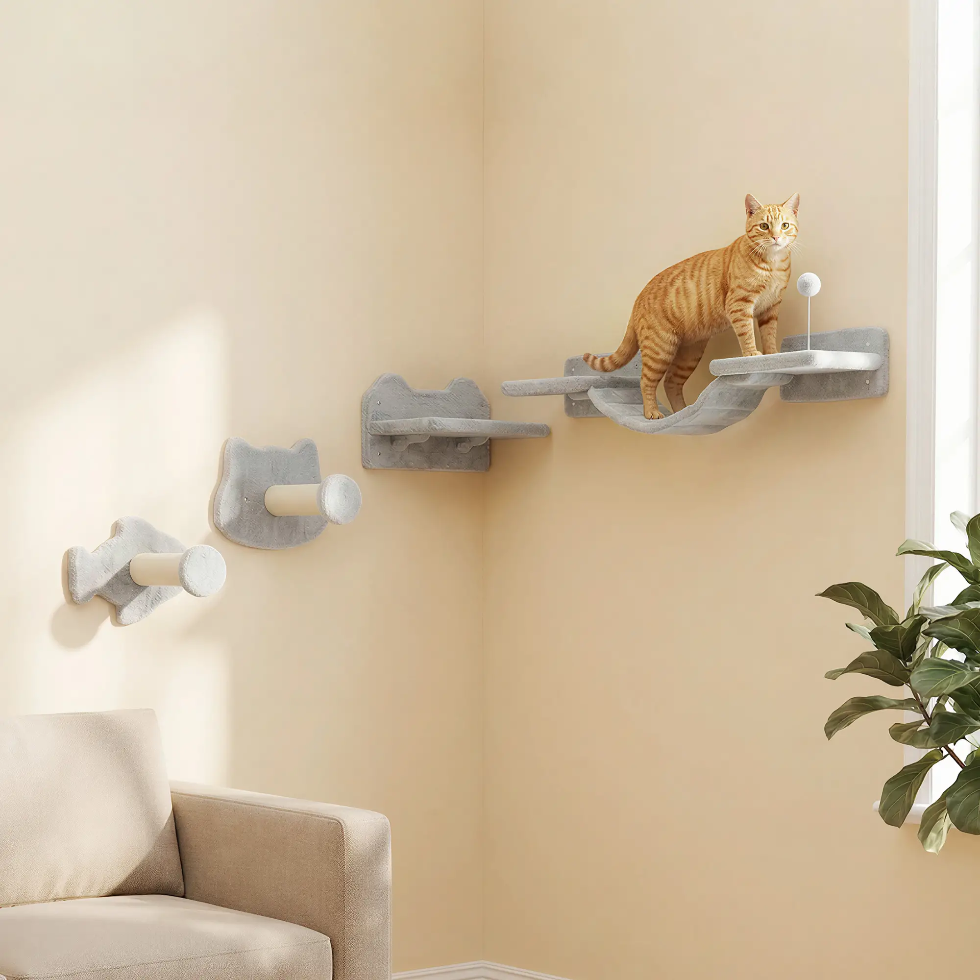 4PCs Cat Wall Shelves, Steps, Scratching Posts, Ladder, Platforms - Image 11
