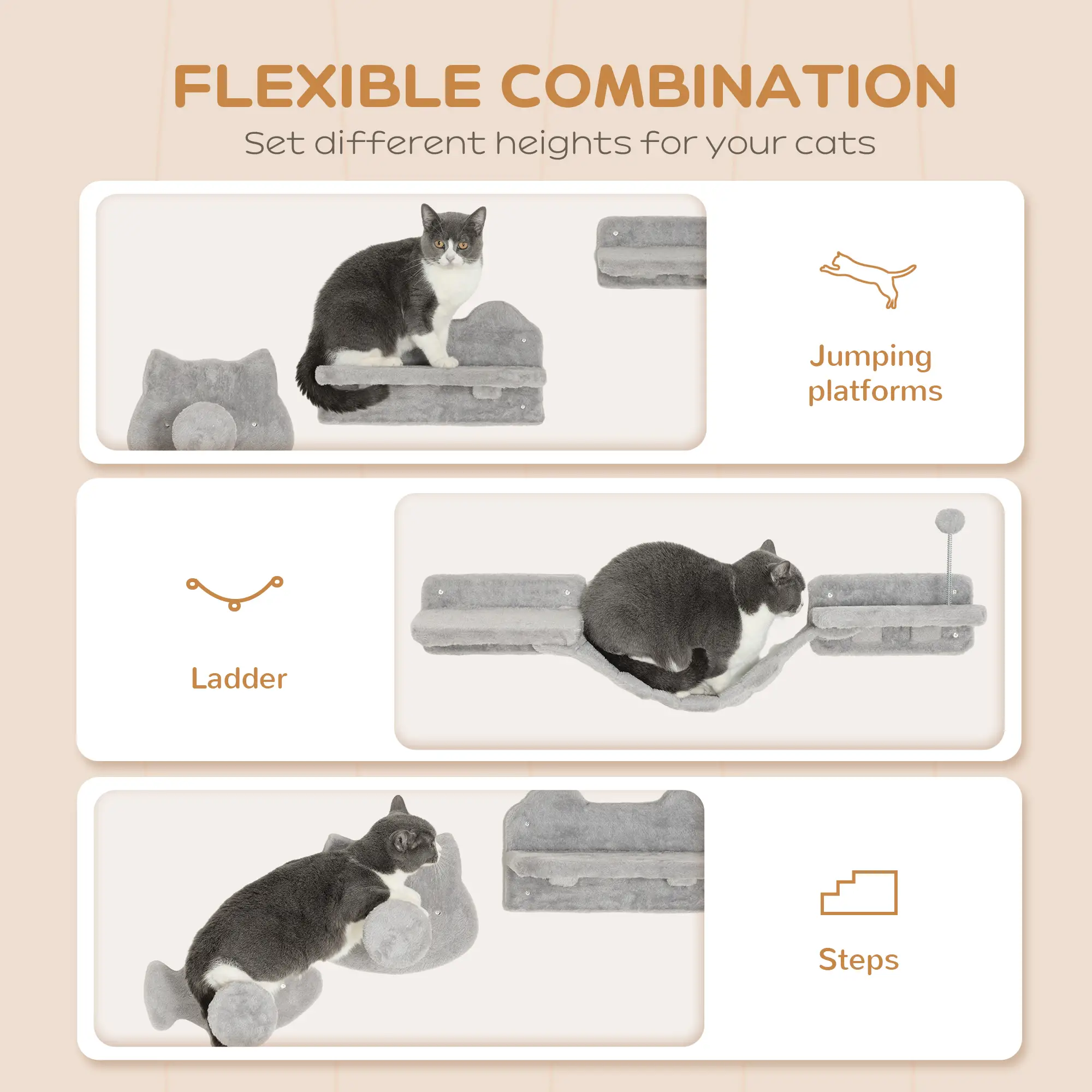 4PCs Cat Wall Shelves, Steps, Scratching Posts, Ladder, Platforms - Image 5