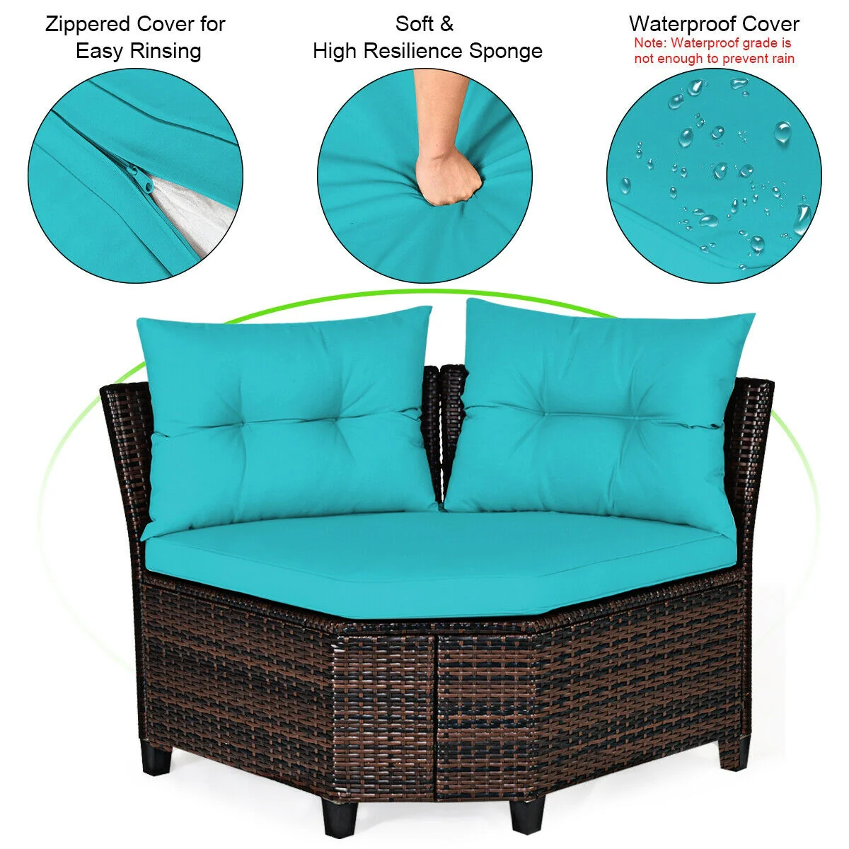 4Pcs Outdoor Rattan Furniture Set, Turquoise - Image 10