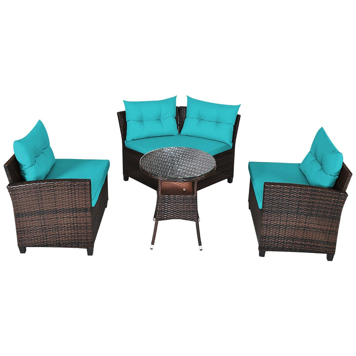 4Pcs Outdoor Rattan Furniture Set, Turquoise - Image 5