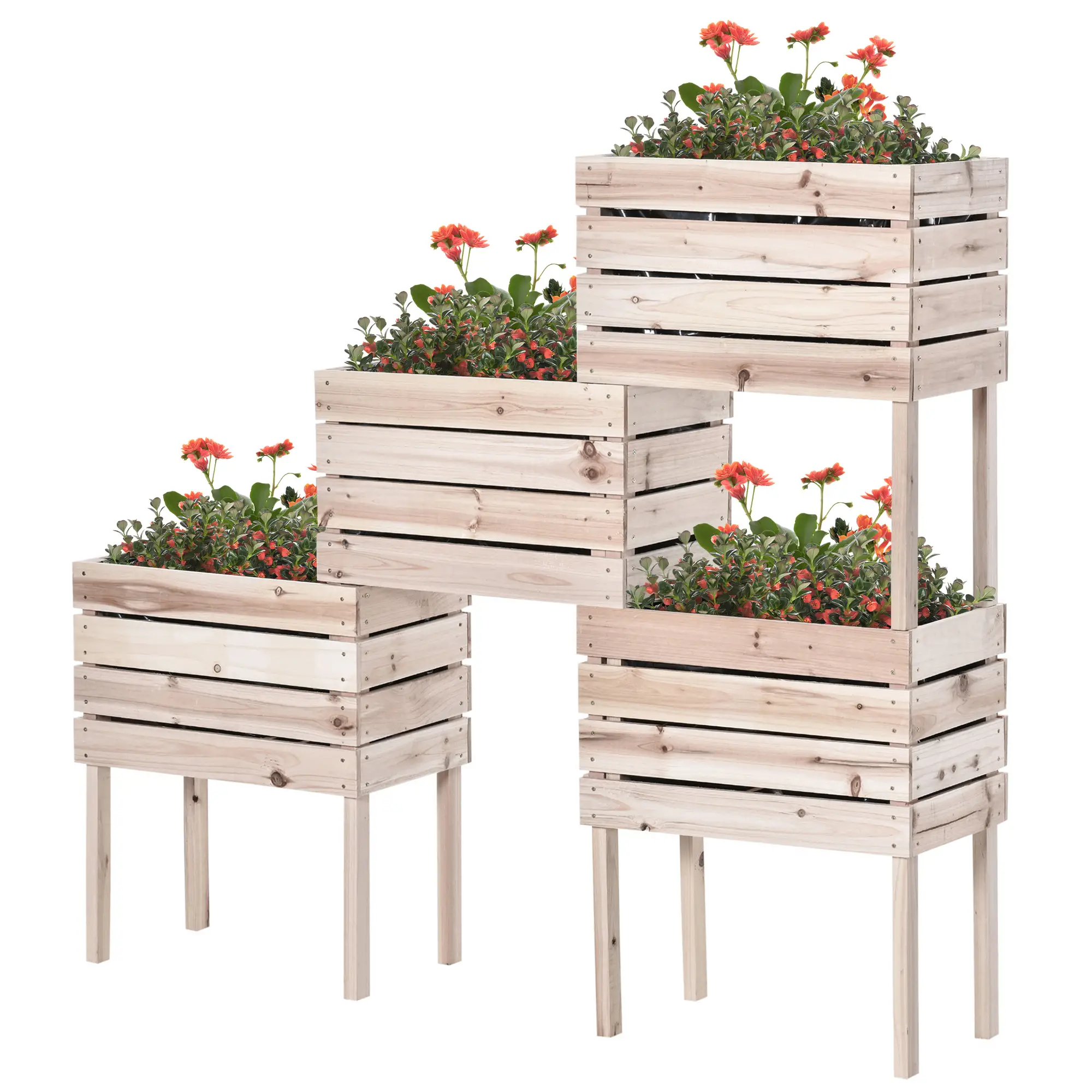4PCS Wooden Raised Garden Beds, DIY Elevated Planter Box Kit, Indoor Outdoor