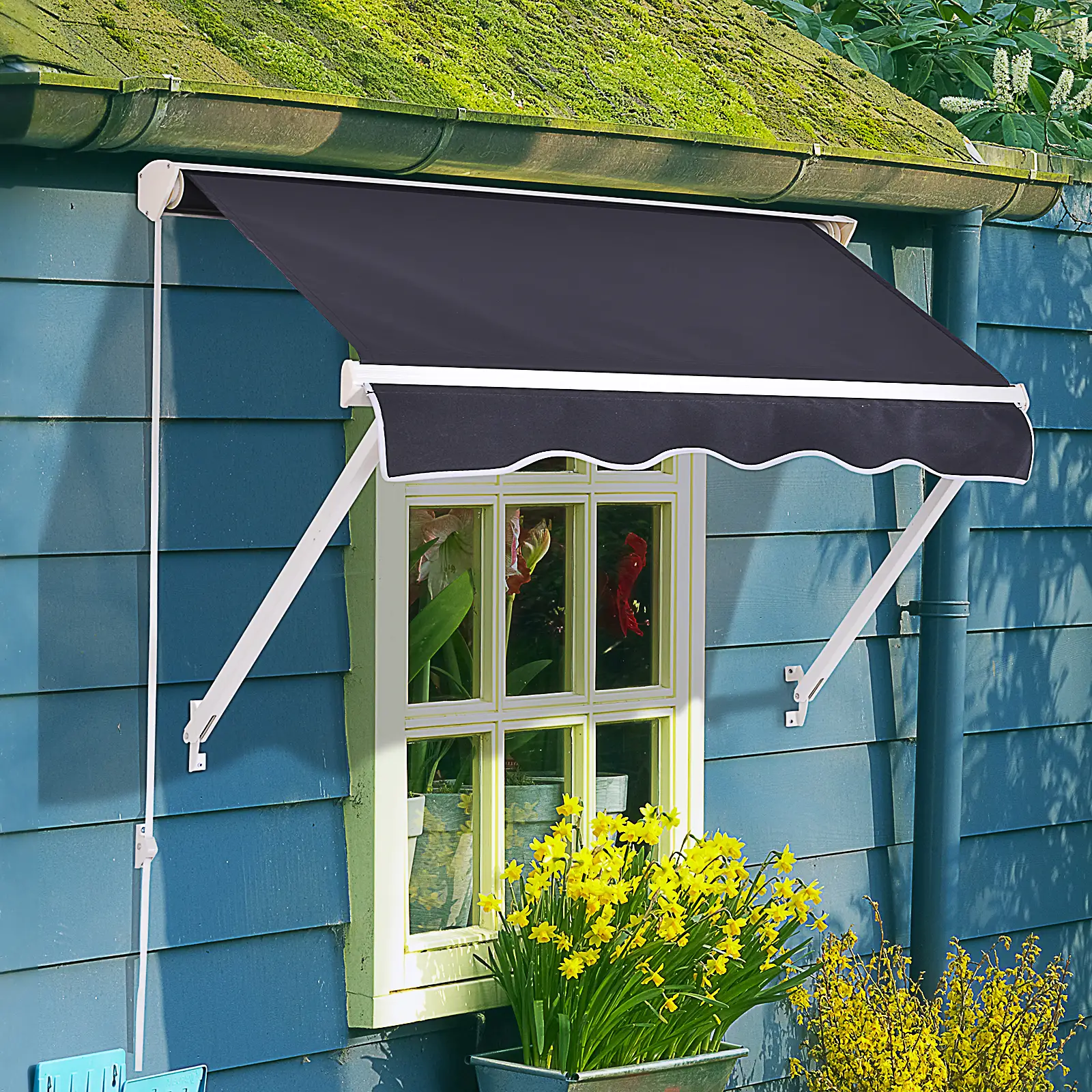 4'x 2' Retractable Awning, Patio Canopy, Outdoor Sun Shade, Dark Grey - Image 2