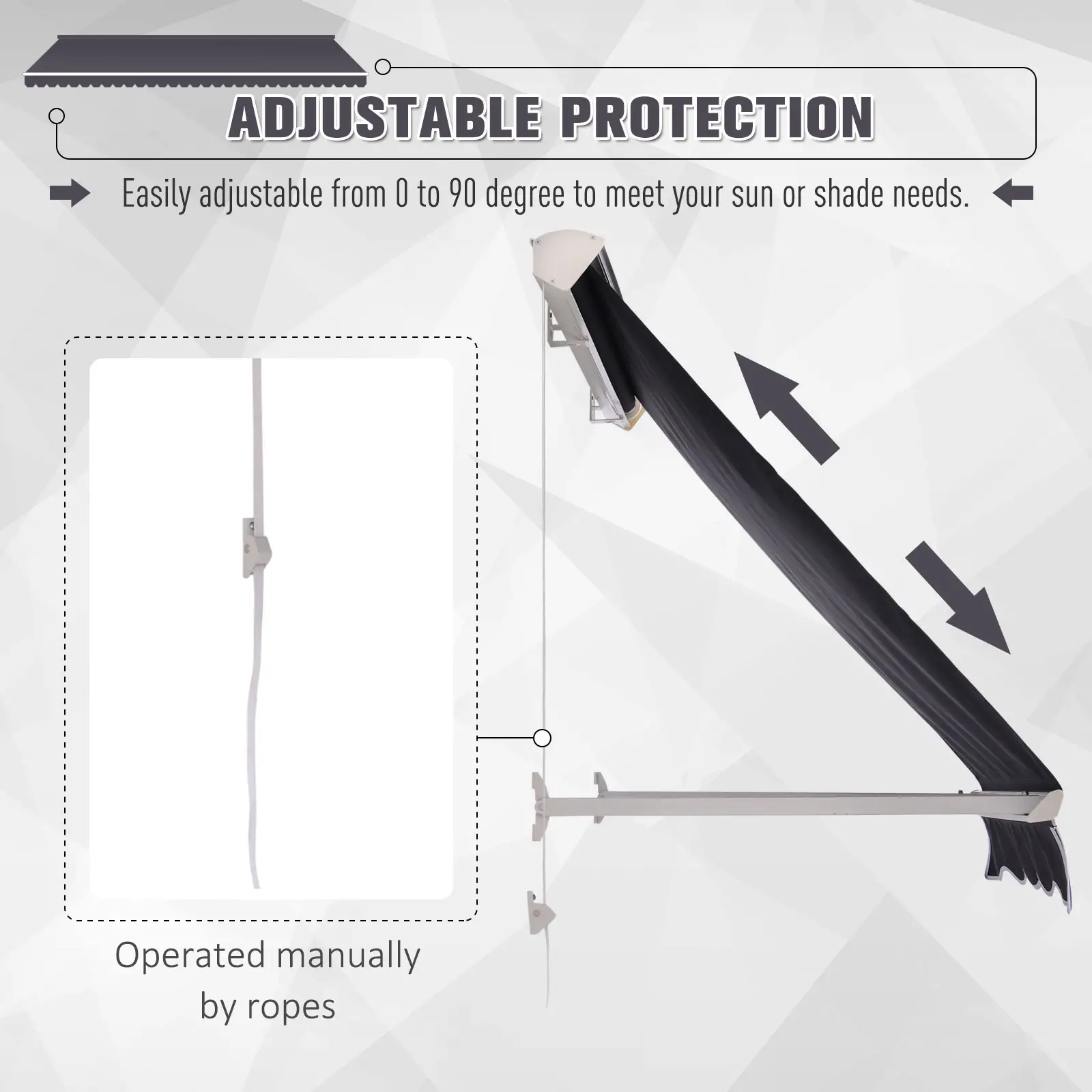4'x 2' Retractable Awning, Patio Canopy, Outdoor Sun Shade, Dark Grey - Image 5