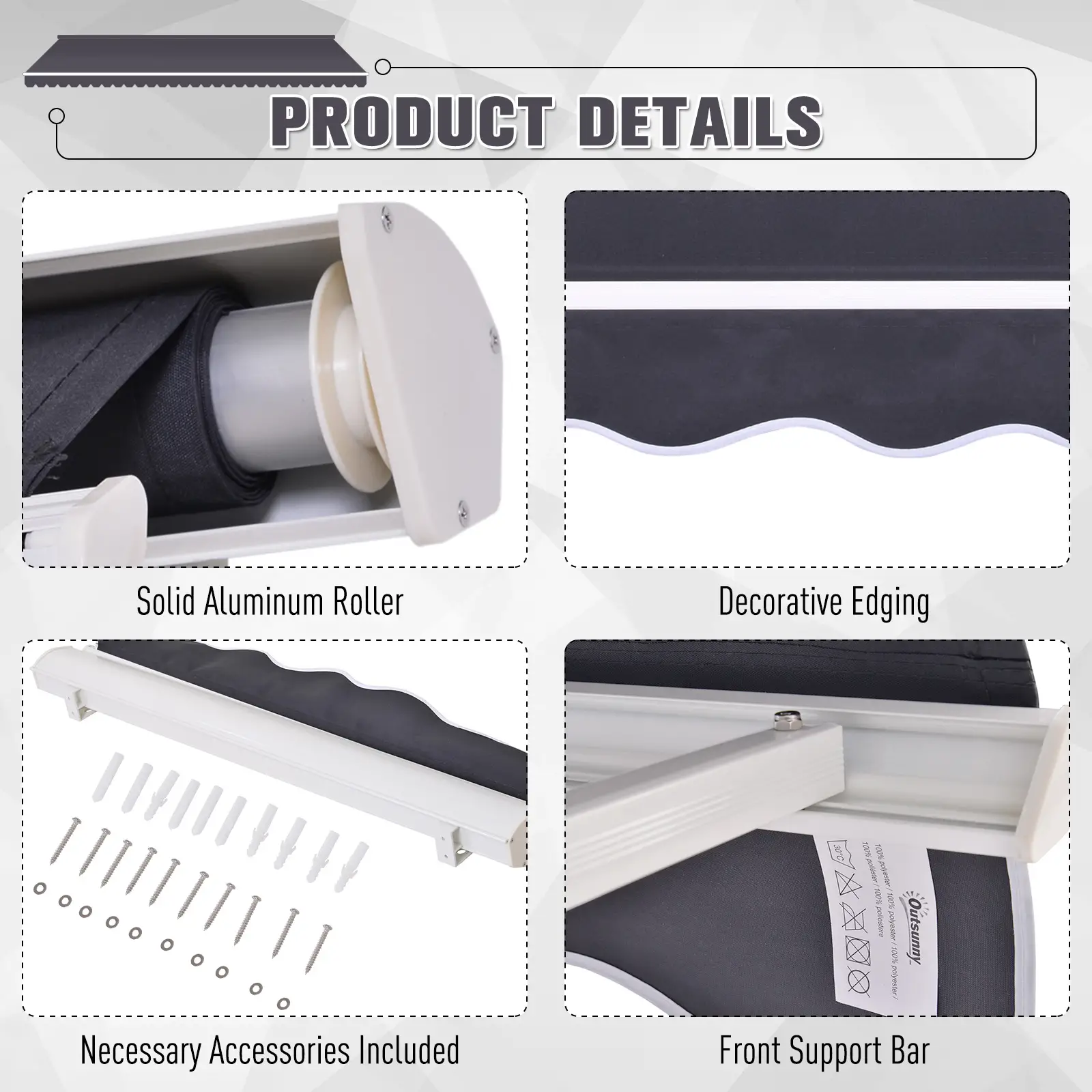 4'x 2' Retractable Awning, Patio Canopy, Outdoor Sun Shade, Dark Grey - Image 6