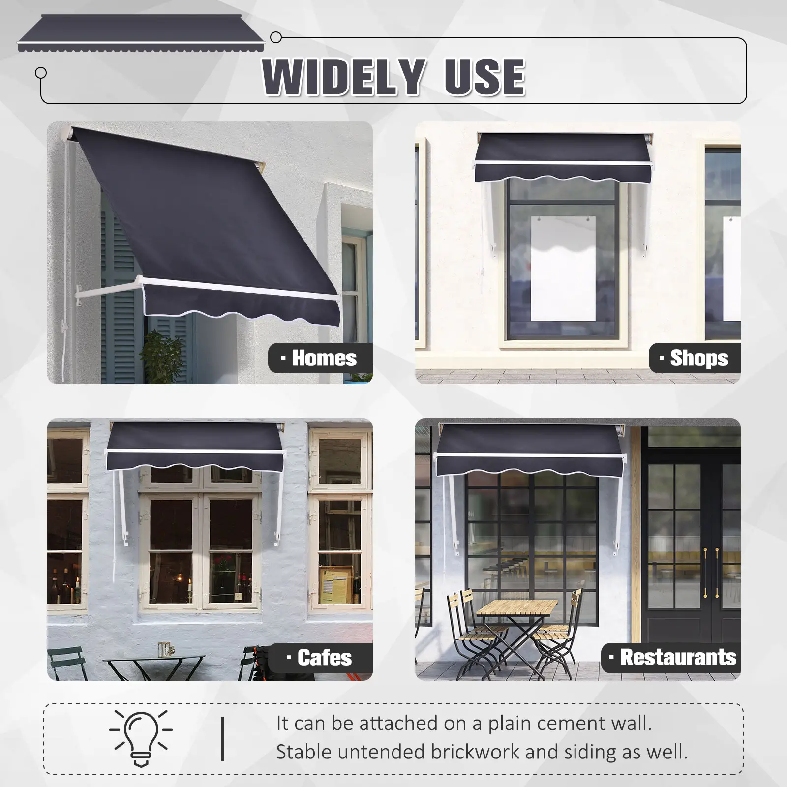 4'x 2' Retractable Awning, Patio Canopy, Outdoor Sun Shade, Dark Grey - Image 7