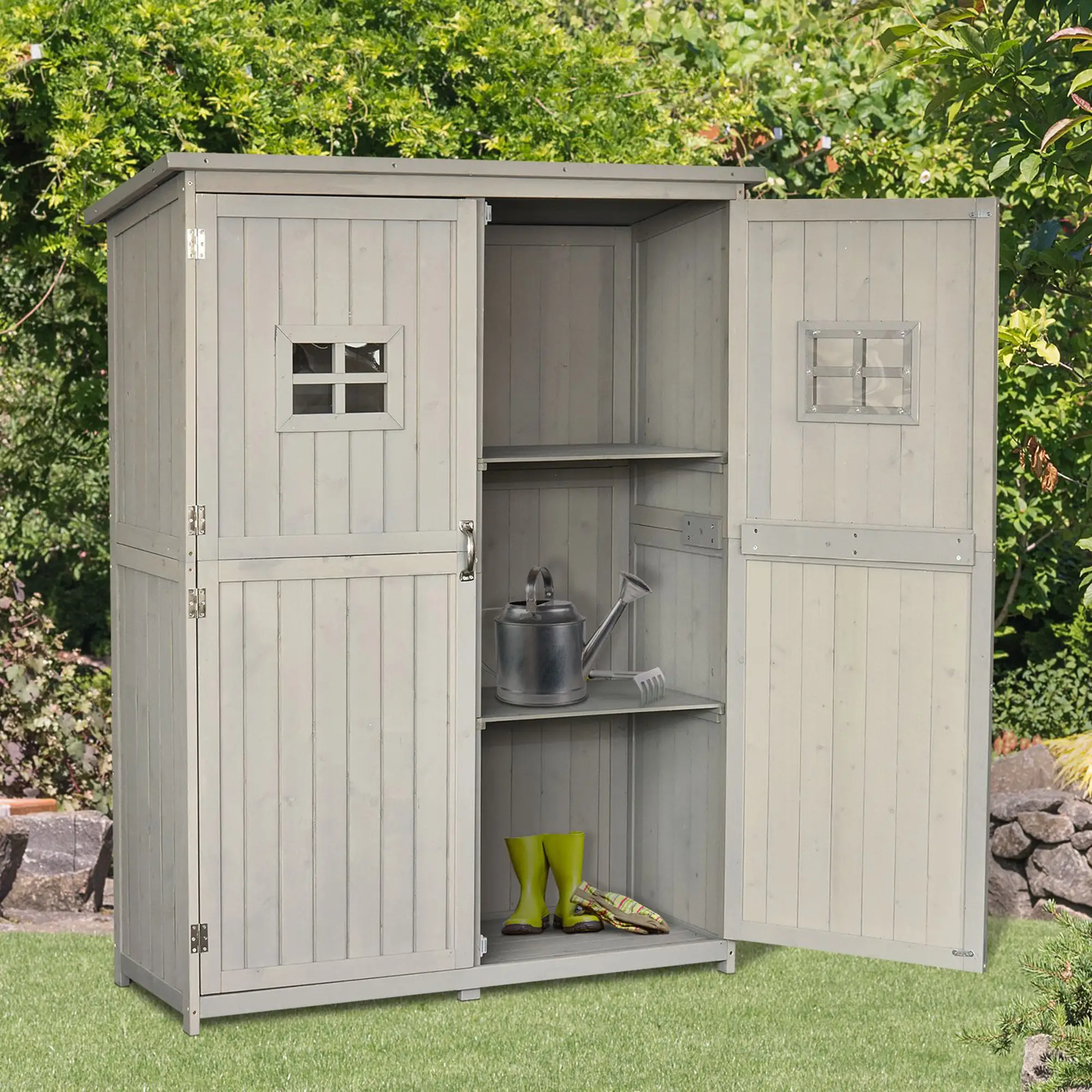 4x1.5ft Wooden Garden Storage Shed, Outdoor Tool Cabinet, Grey - Image 10