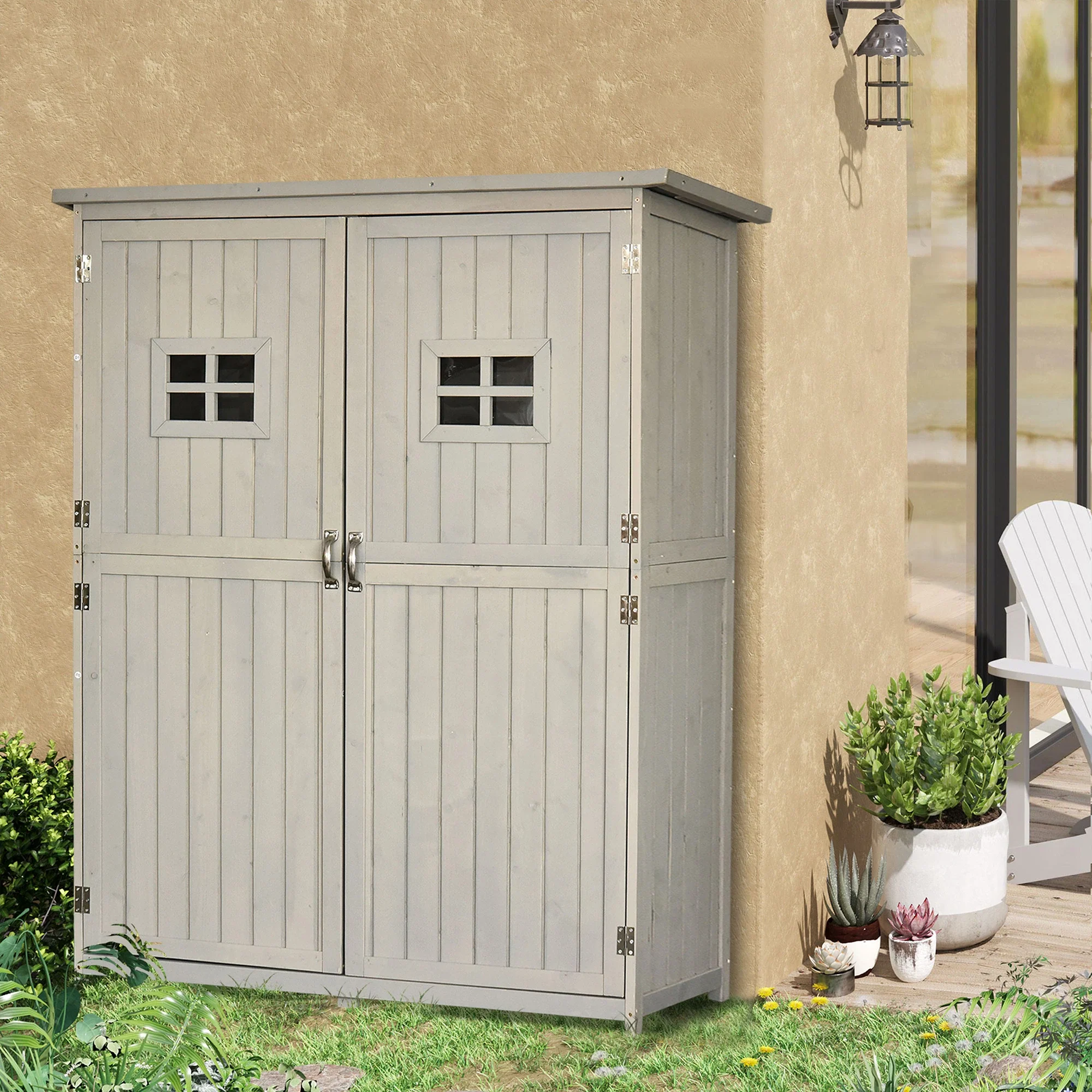 4x1.5ft Wooden Garden Storage Shed, Outdoor Tool Cabinet, Grey - Image 2