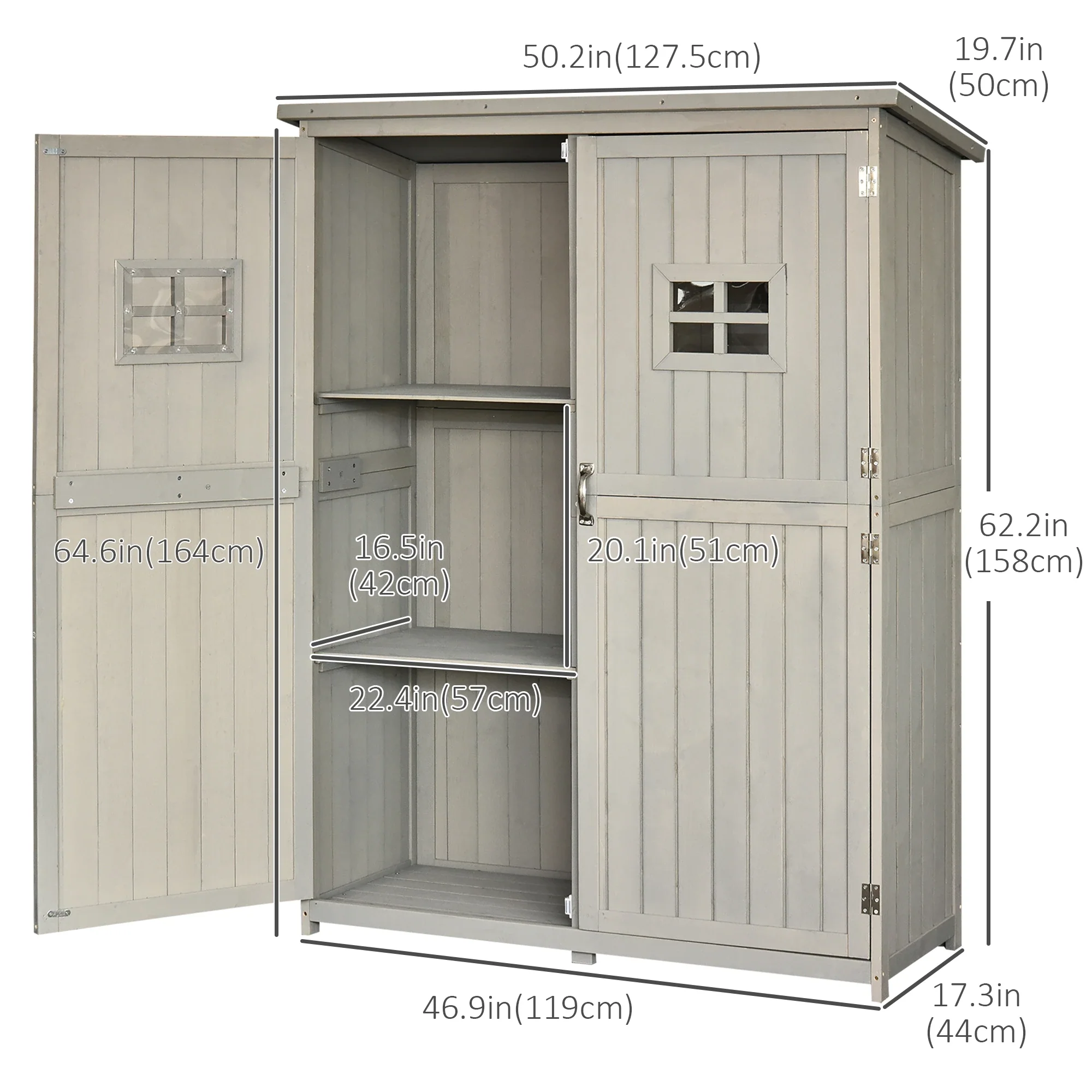 4x1.5ft Wooden Garden Storage Shed, Outdoor Tool Cabinet, Grey - Image 3