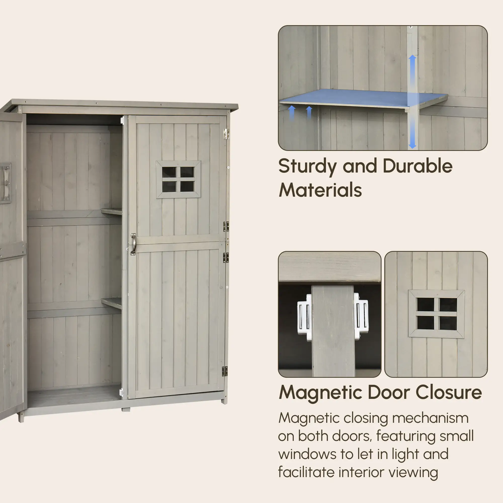 4x1.5ft Wooden Garden Storage Shed, Outdoor Tool Cabinet, Grey - Image 4