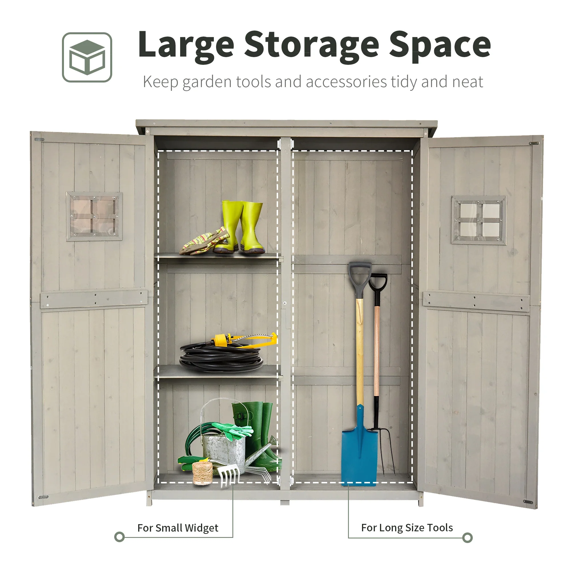 4x1.5ft Wooden Garden Storage Shed, Outdoor Tool Cabinet, Grey - Image 6
