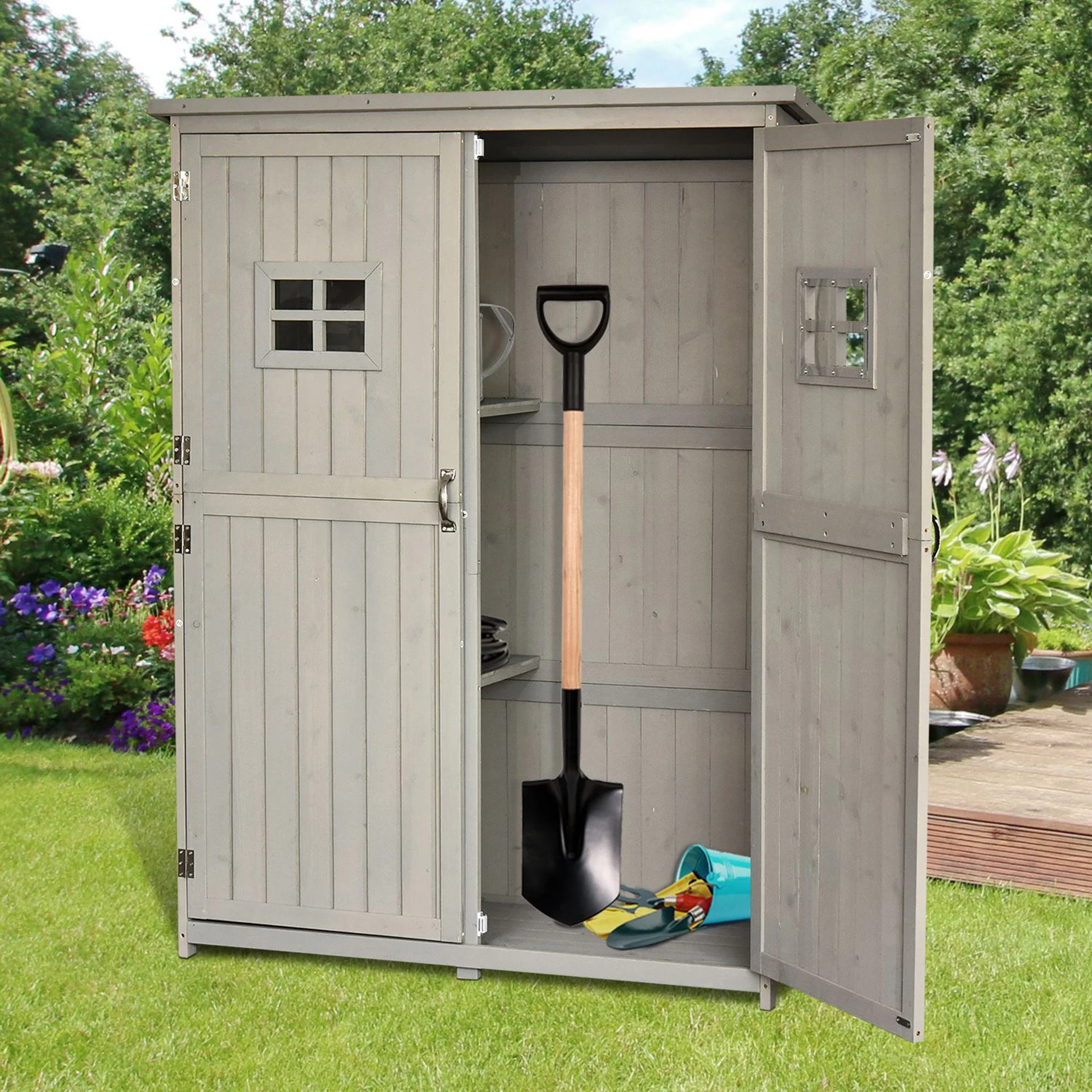 4x1.5ft Wooden Garden Storage Shed, Outdoor Tool Cabinet, Grey - Image 8