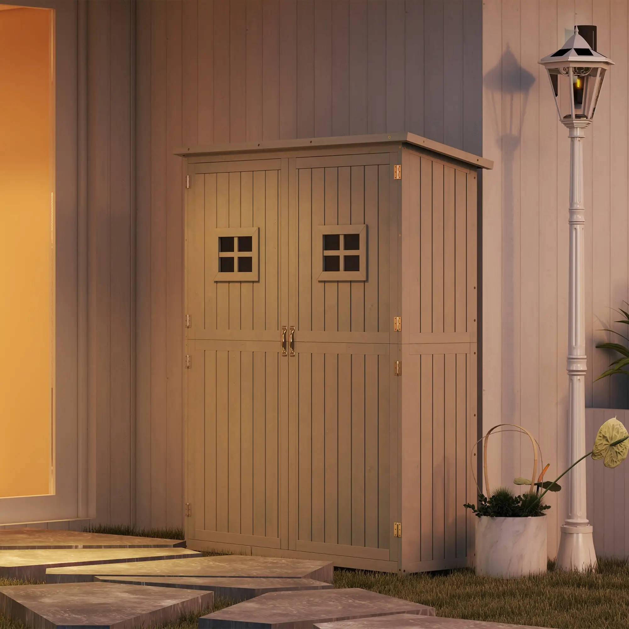 4x1.5ft Wooden Garden Storage Shed, Outdoor Tool Cabinet, Grey - Image 9