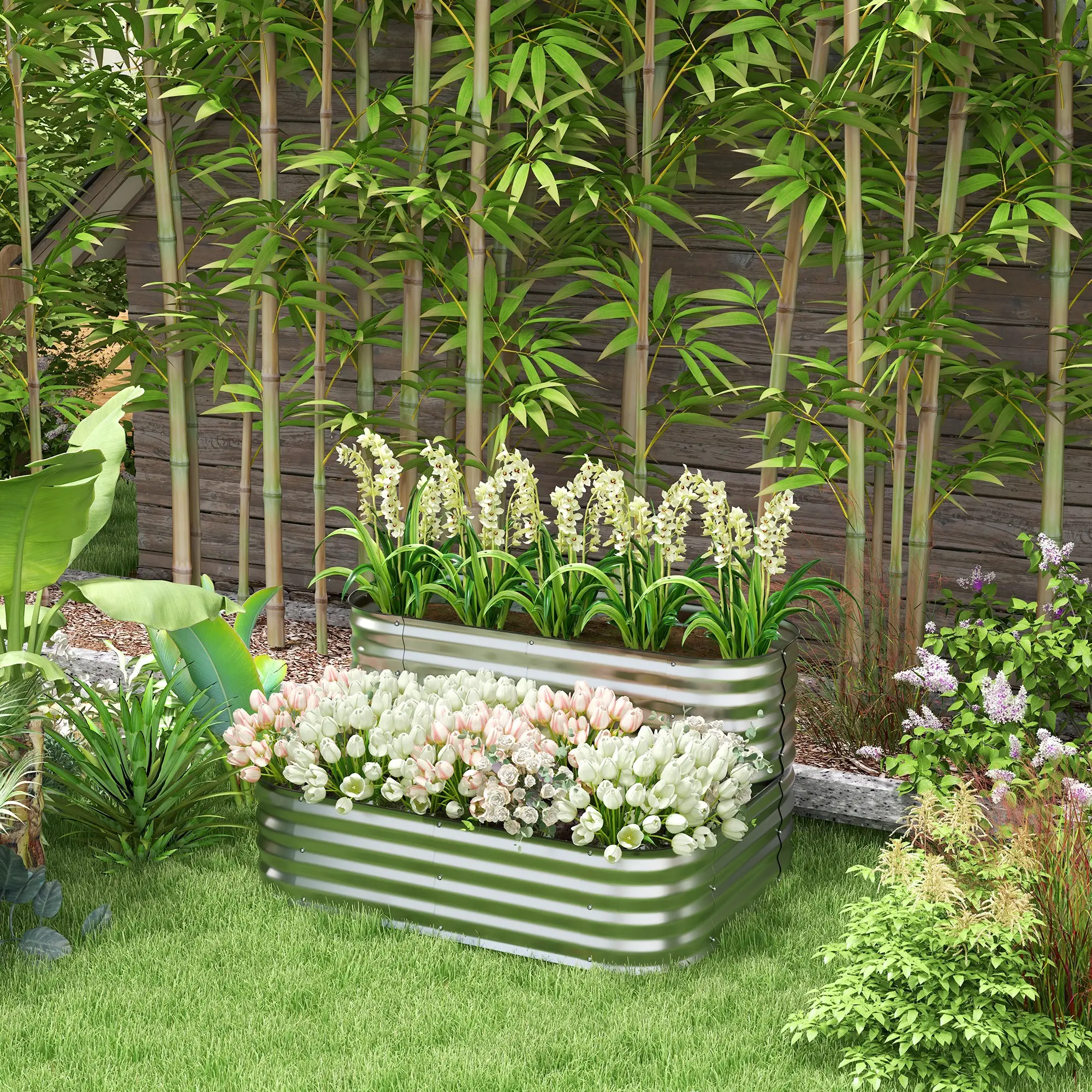 4'x3'x1' Outdoor Raised Garden Bed, 2-Tier Galvanized Planter Box - Image 2