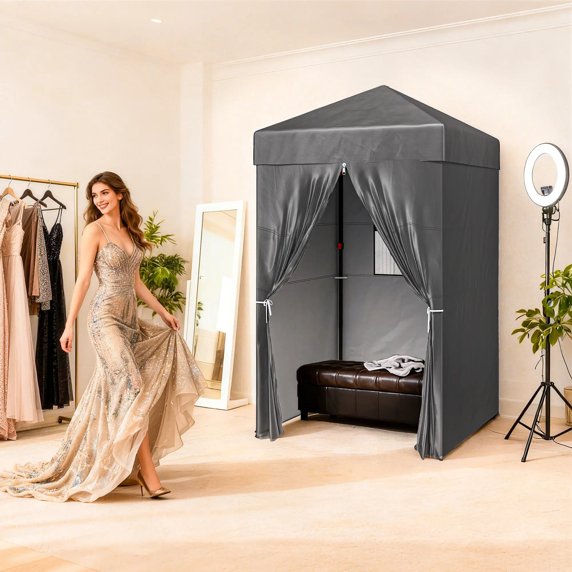 4x4 ft Pop Up Canopy Tent, UPF 50+ Changing Room, Dark Grey - Image 10