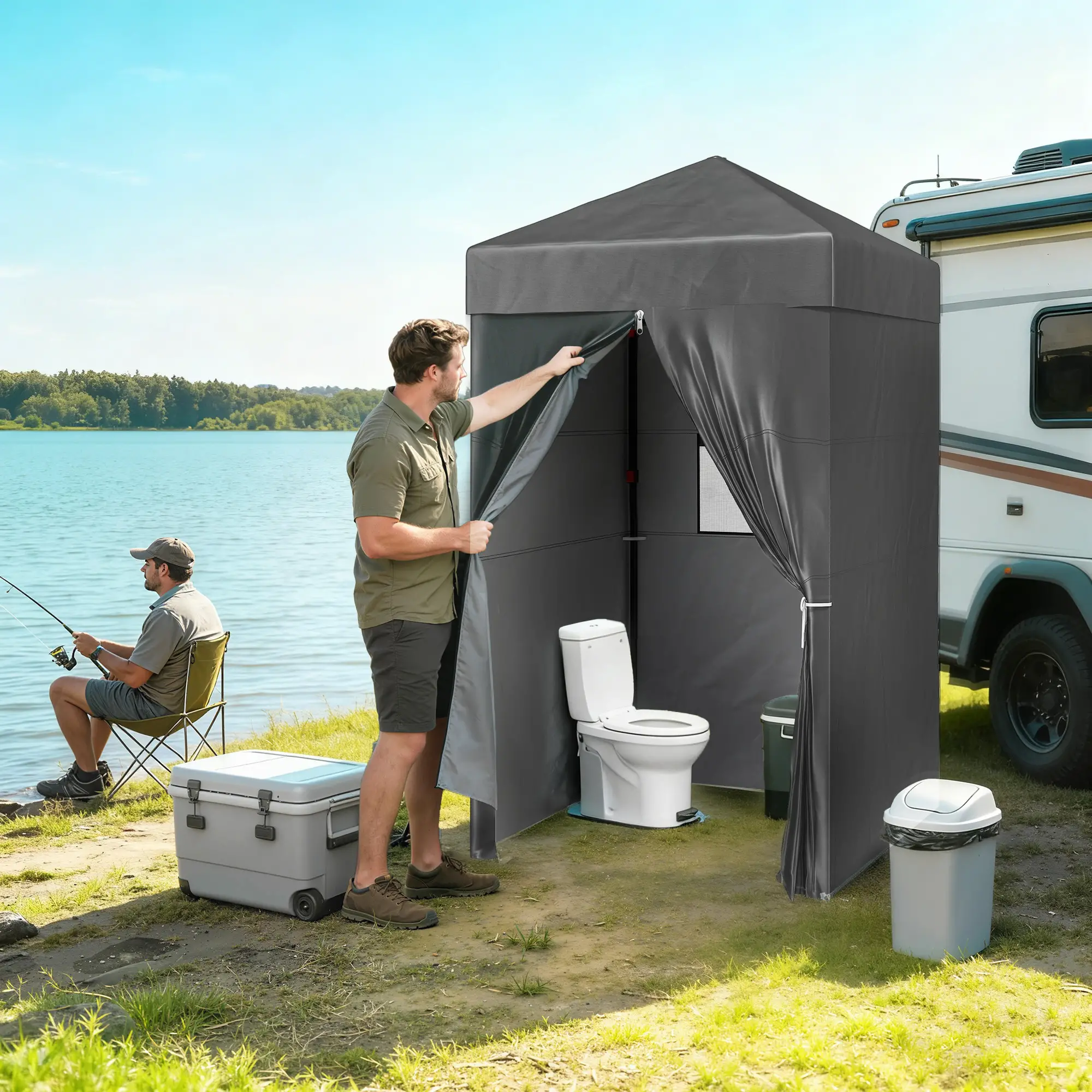 4x4 ft Pop Up Canopy Tent, UPF 50+ Changing Room, Dark Grey - Image 2